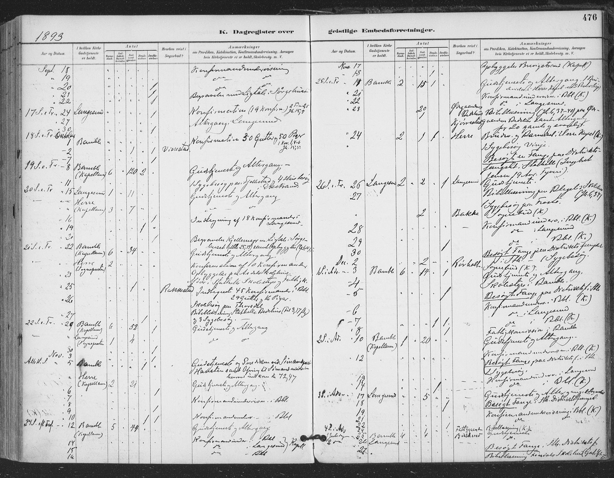 Bamble kirkebøker, AV/SAKO-A-253/F/Fa/L0008: Parish register (official) no. I 8, 1888-1900, p. 476