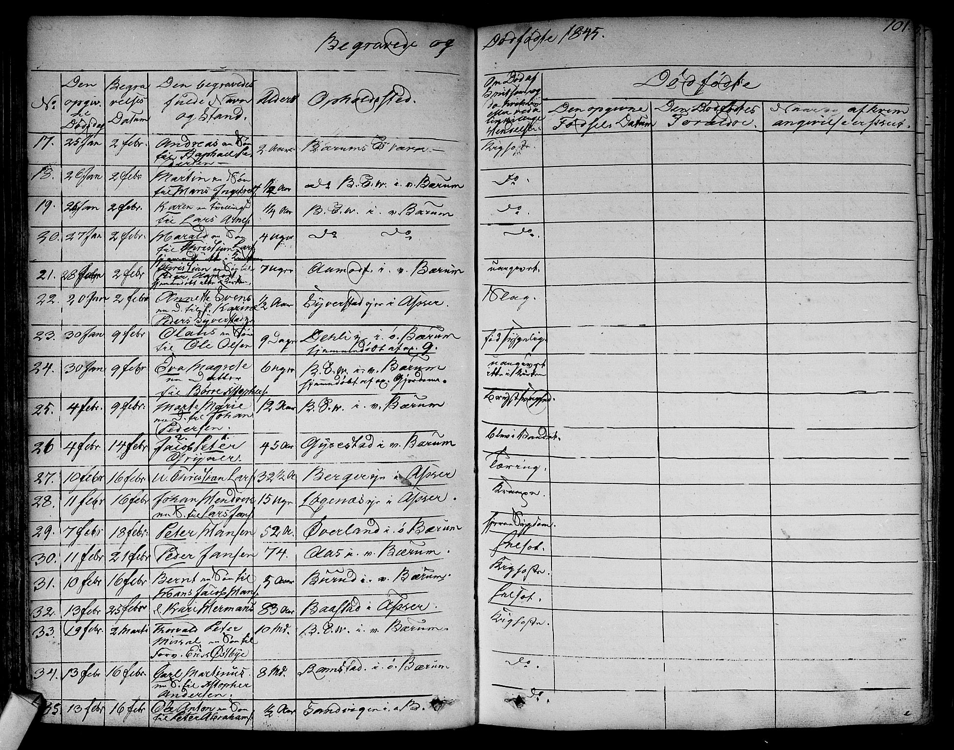 Asker prestekontor Kirkebøker, SAO/A-10256a/F/Fa/L0011: Parish register (official) no. I 11, 1825-1878, p. 101