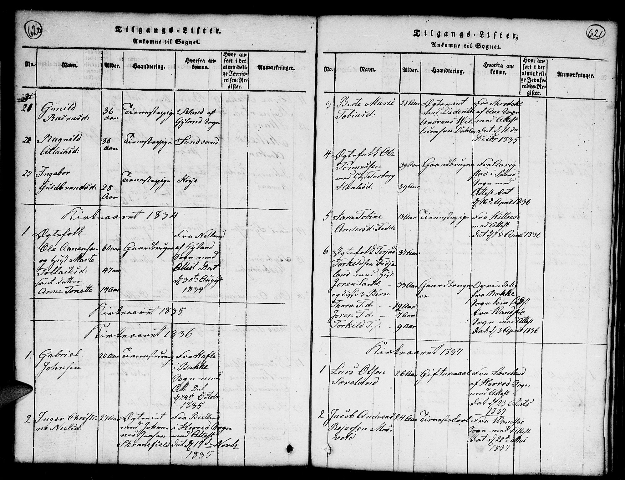 Kvinesdal sokneprestkontor, SAK/1111-0026/F/Fb/Fba/L0001: Parish register (copy) no. B 1, 1815-1839, p. 620-621