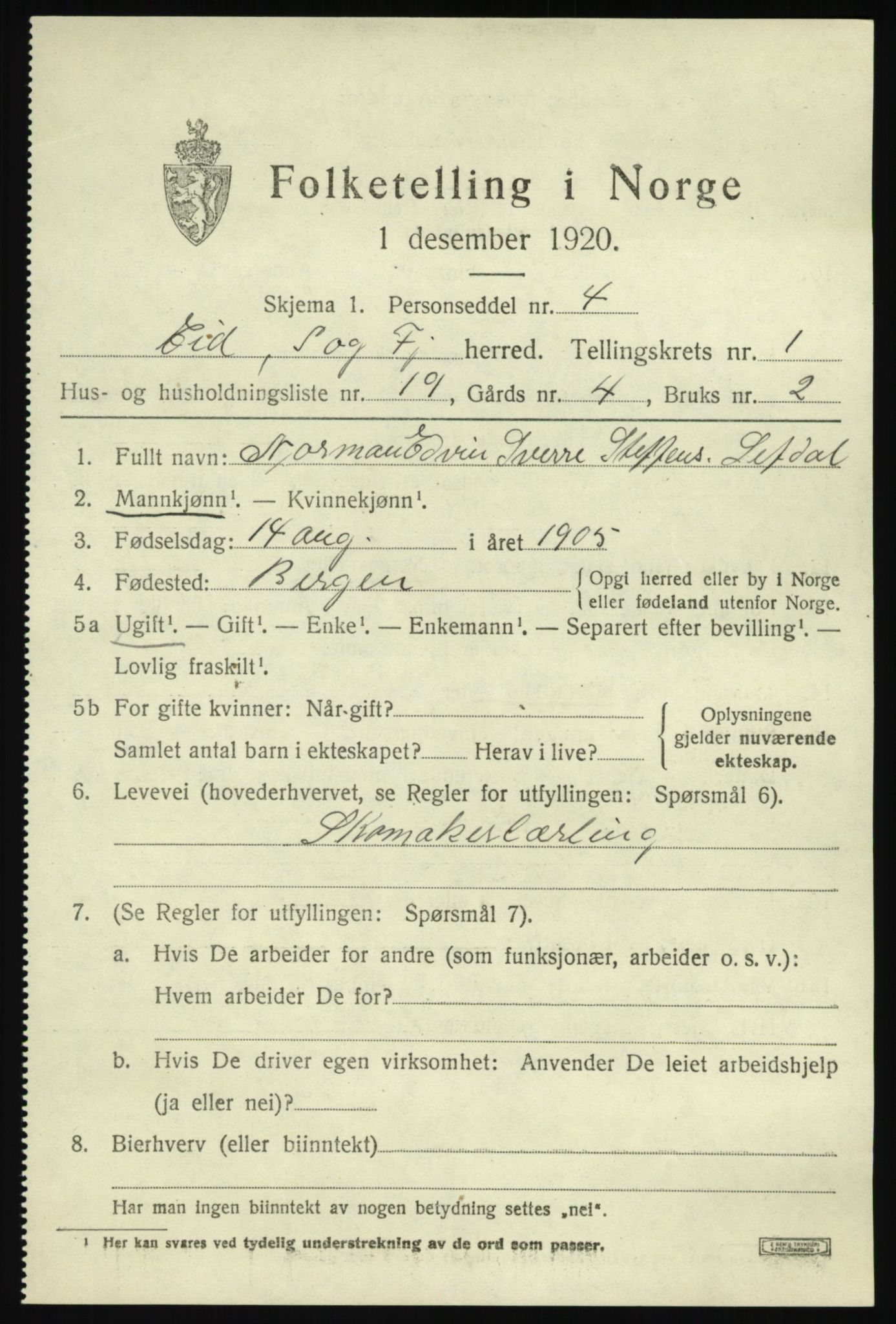 SAB, 1920 census for Eid, 1920, p. 1422