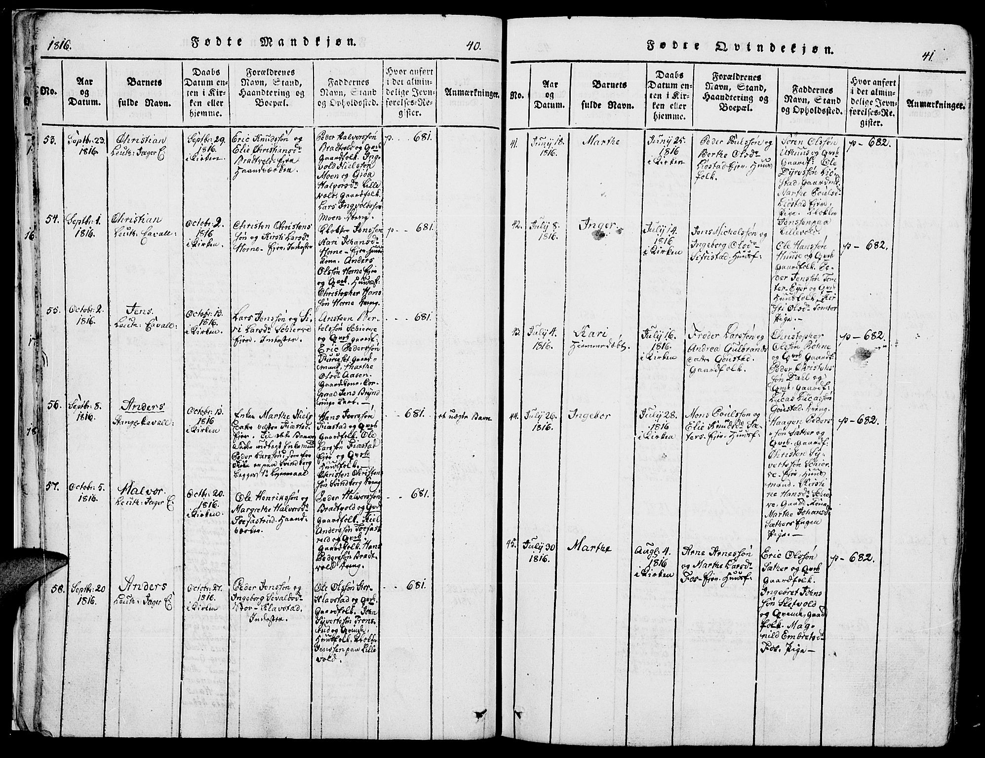 Romedal prestekontor, AV/SAH-PREST-004/K/L0002: Parish register (official) no. 2, 1814-1828, p. 40-41