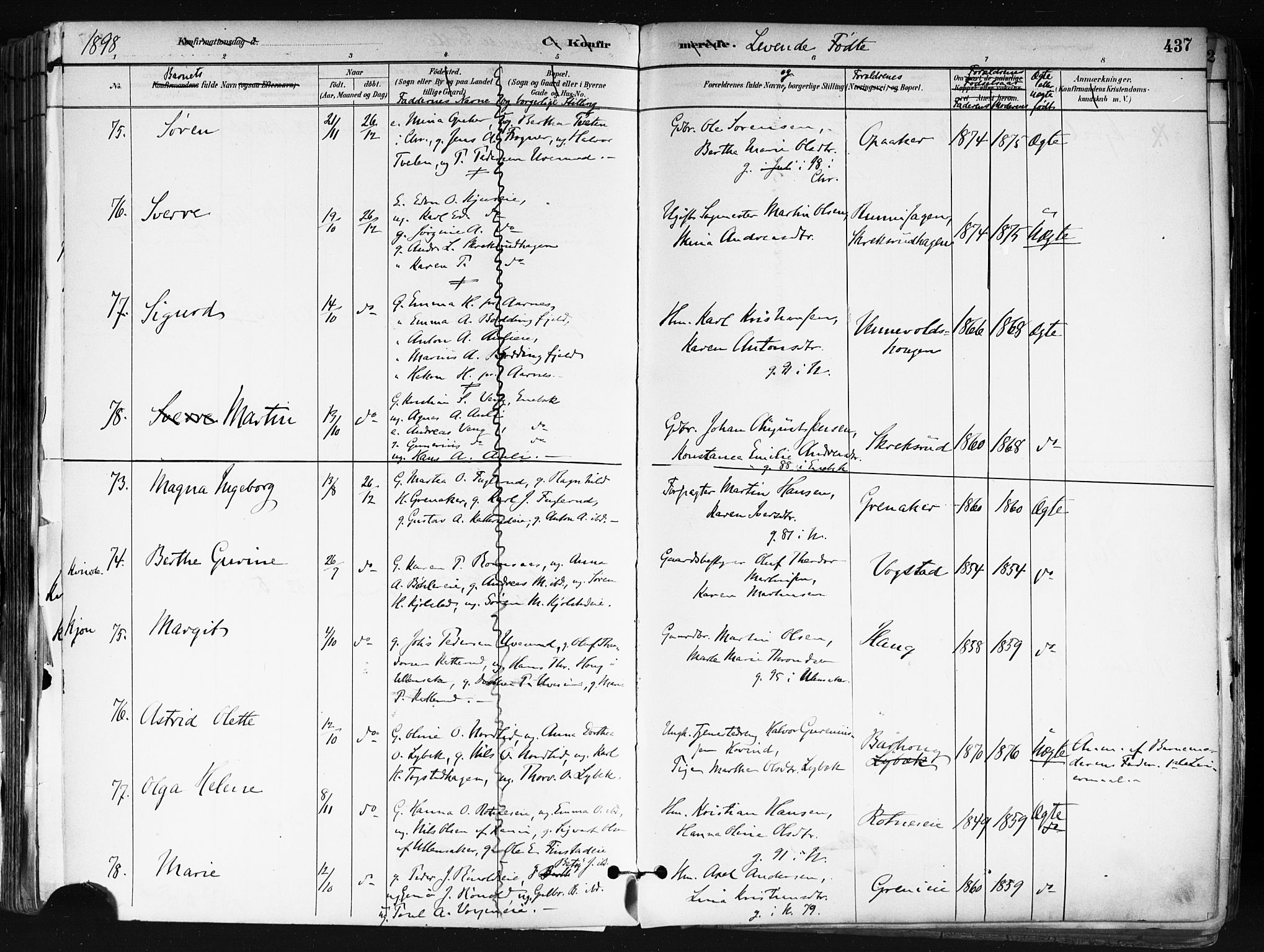 Nes prestekontor Kirkebøker, AV/SAO-A-10410/F/Fa/L0010: Parish register (official) no. I 10, 1883-1898, p. 437