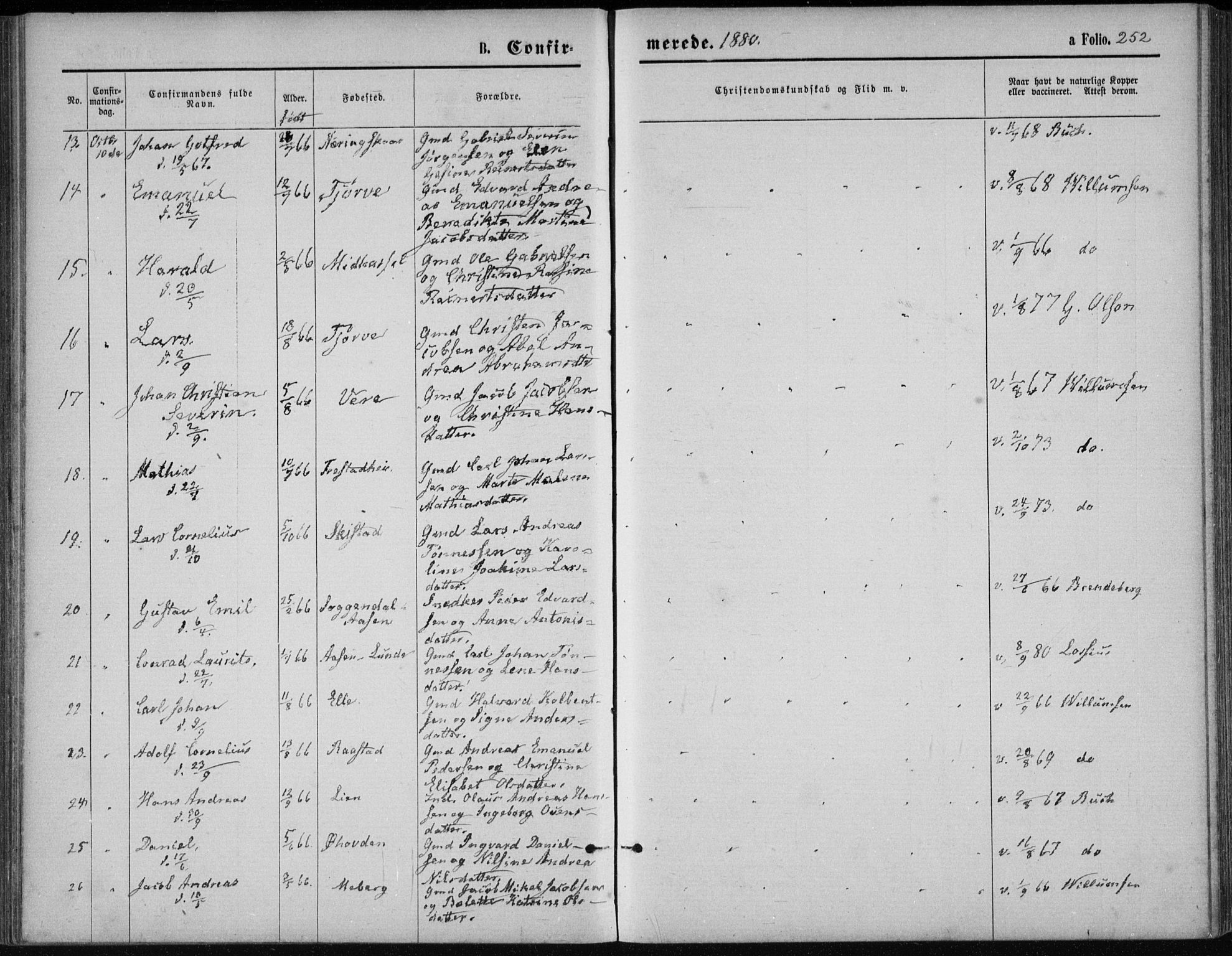 Lista sokneprestkontor, AV/SAK-1111-0027/F/Fb/L0004: Parish register (copy) no. B 4, 1877-1891, p. 252