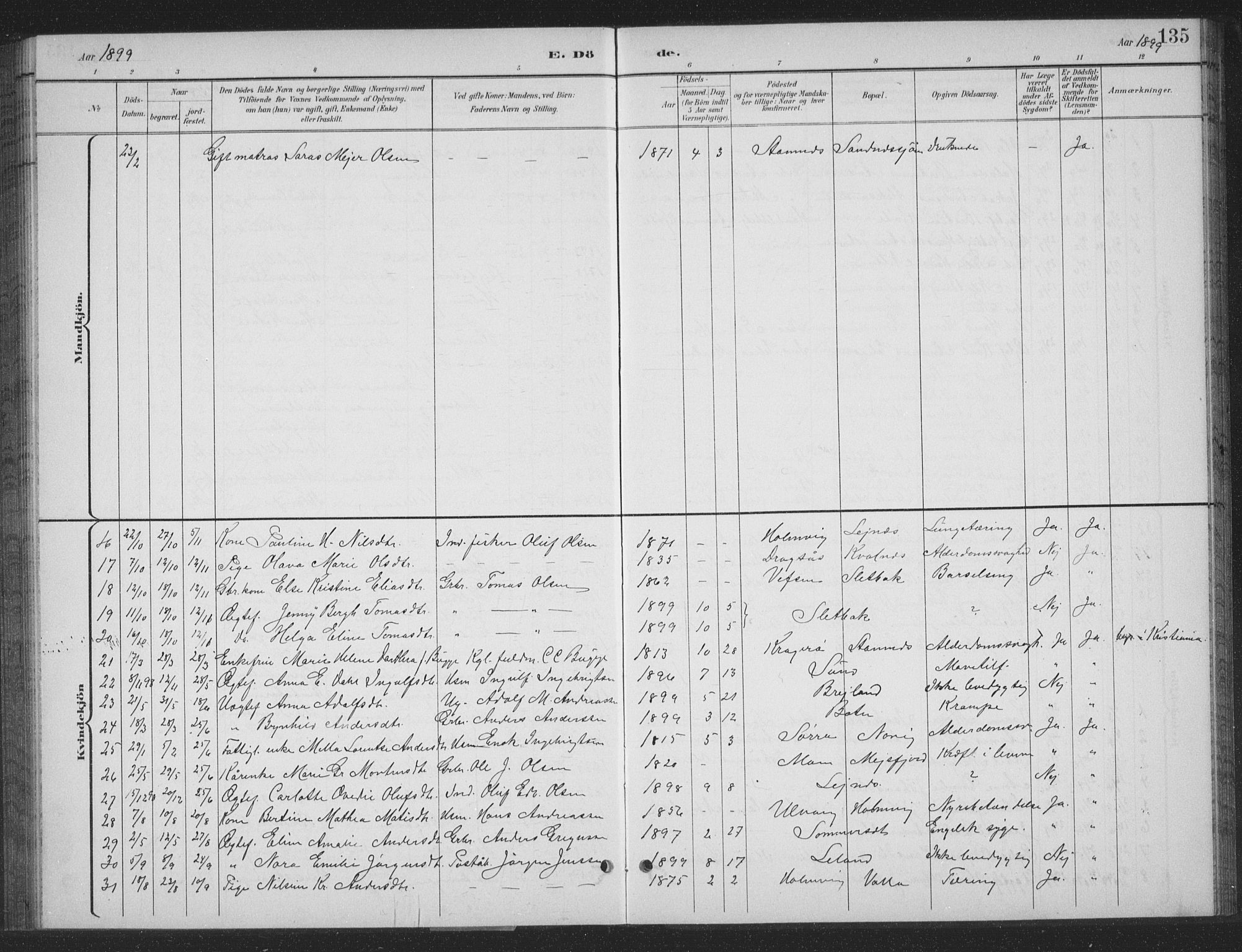 Ministerialprotokoller, klokkerbøker og fødselsregistre - Nordland, AV/SAT-A-1459/831/L0479: Parish register (copy) no. 831C06, 1897-1936, p. 135