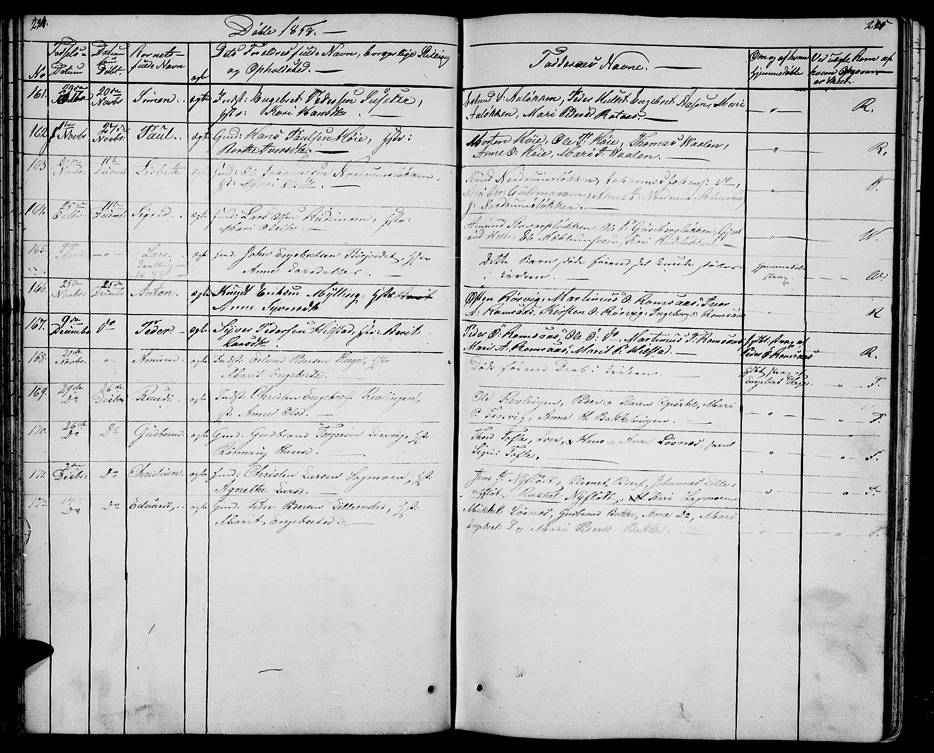 Ringebu prestekontor, SAH/PREST-082/H/Ha/Hab/L0002: Parish register (copy) no. 2, 1839-1853, p. 224-225