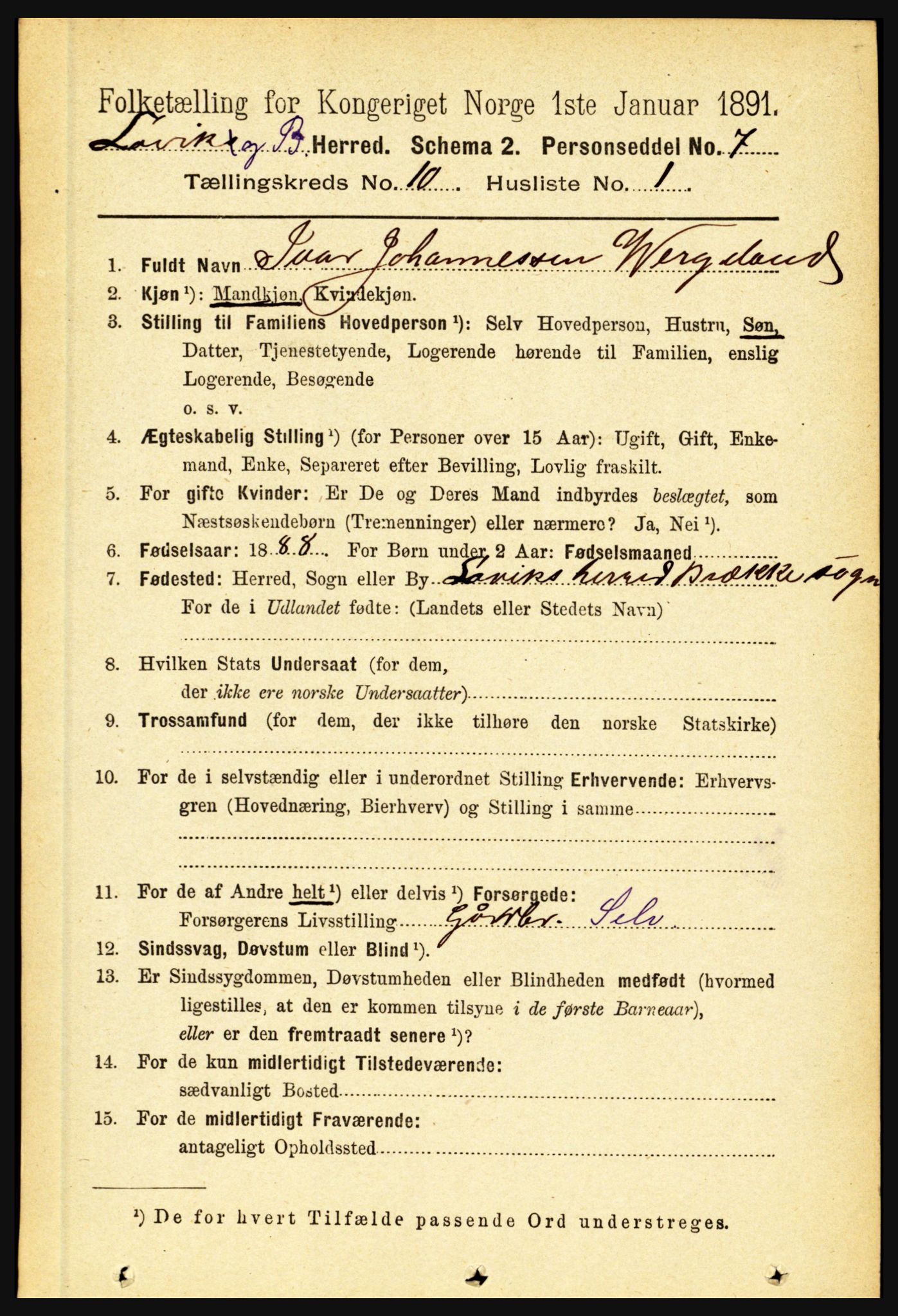 RA, 1891 census for 1415 Lavik og Brekke, 1891, p. 1982