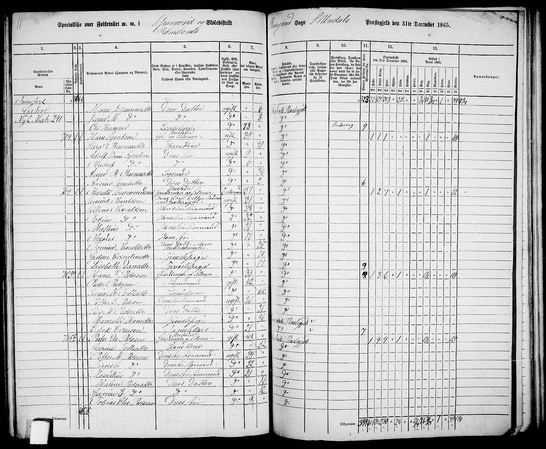 RA, 1865 census for Sør-Audnedal, 1865, p. 171