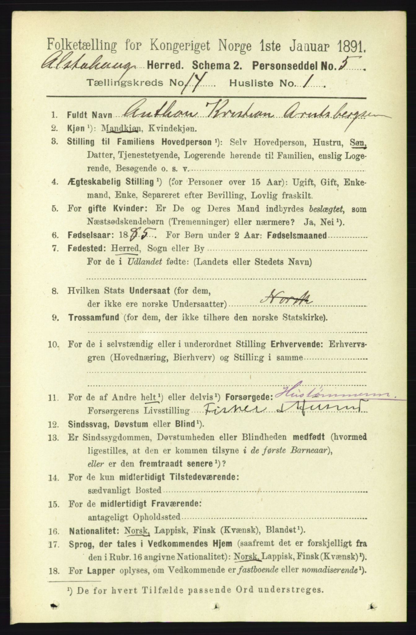 RA, 1891 census for 1820 Alstahaug, 1891, p. 4938