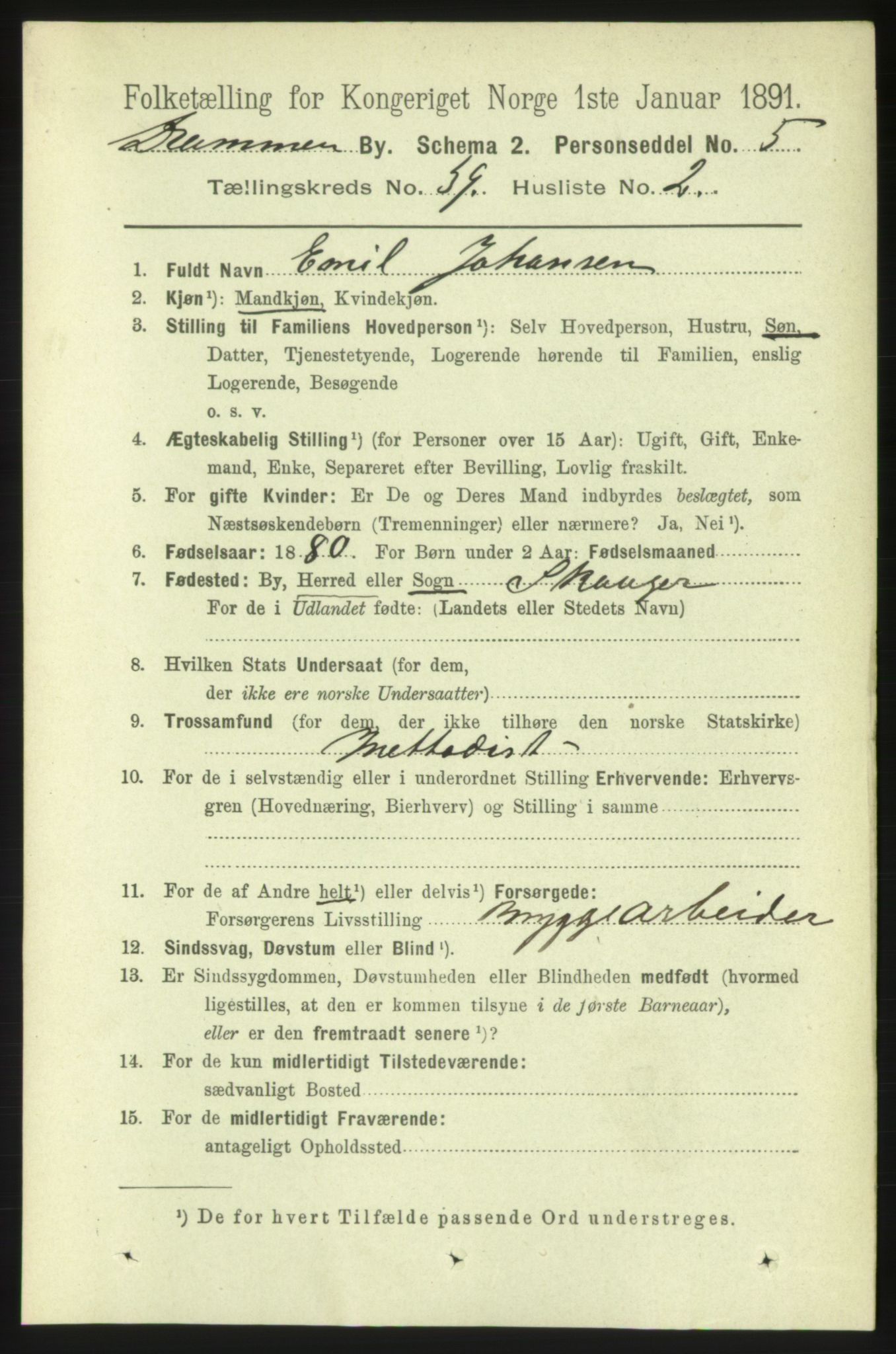 RA, 1891 census for 0602 Drammen, 1891, p. 23309