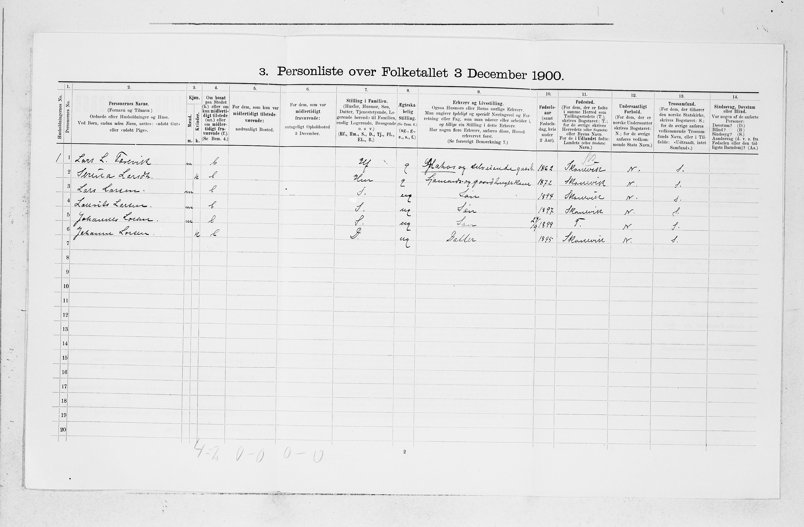 SAB, 1900 census for Fjelberg, 1900, p. 190