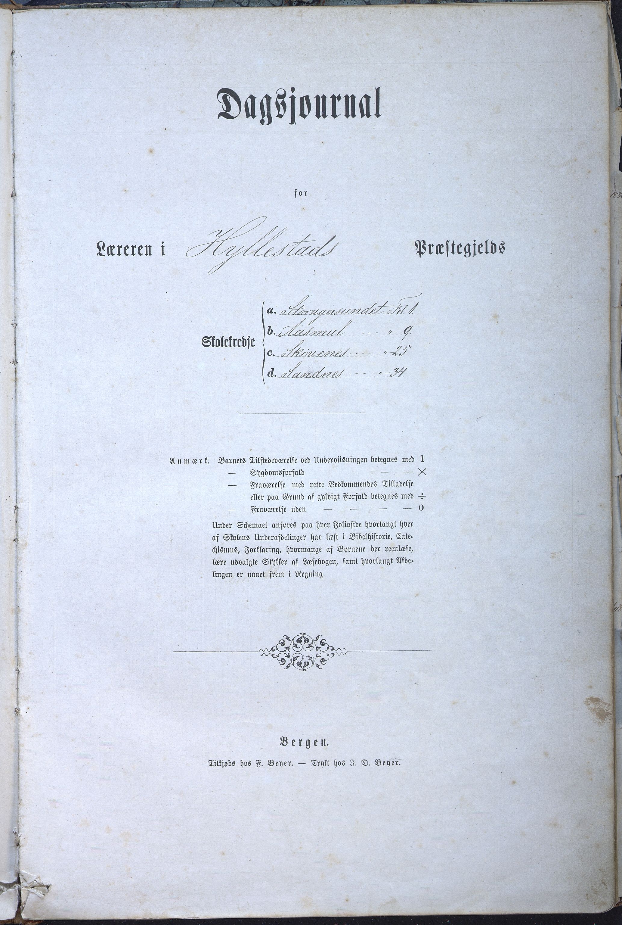 Hyllestad kommune. Storåker skule, VLFK/K-14130.520.06/543/L0001: dagbok for Storaker, Aasmul, Skivenes og Sandnes, 1874-1882