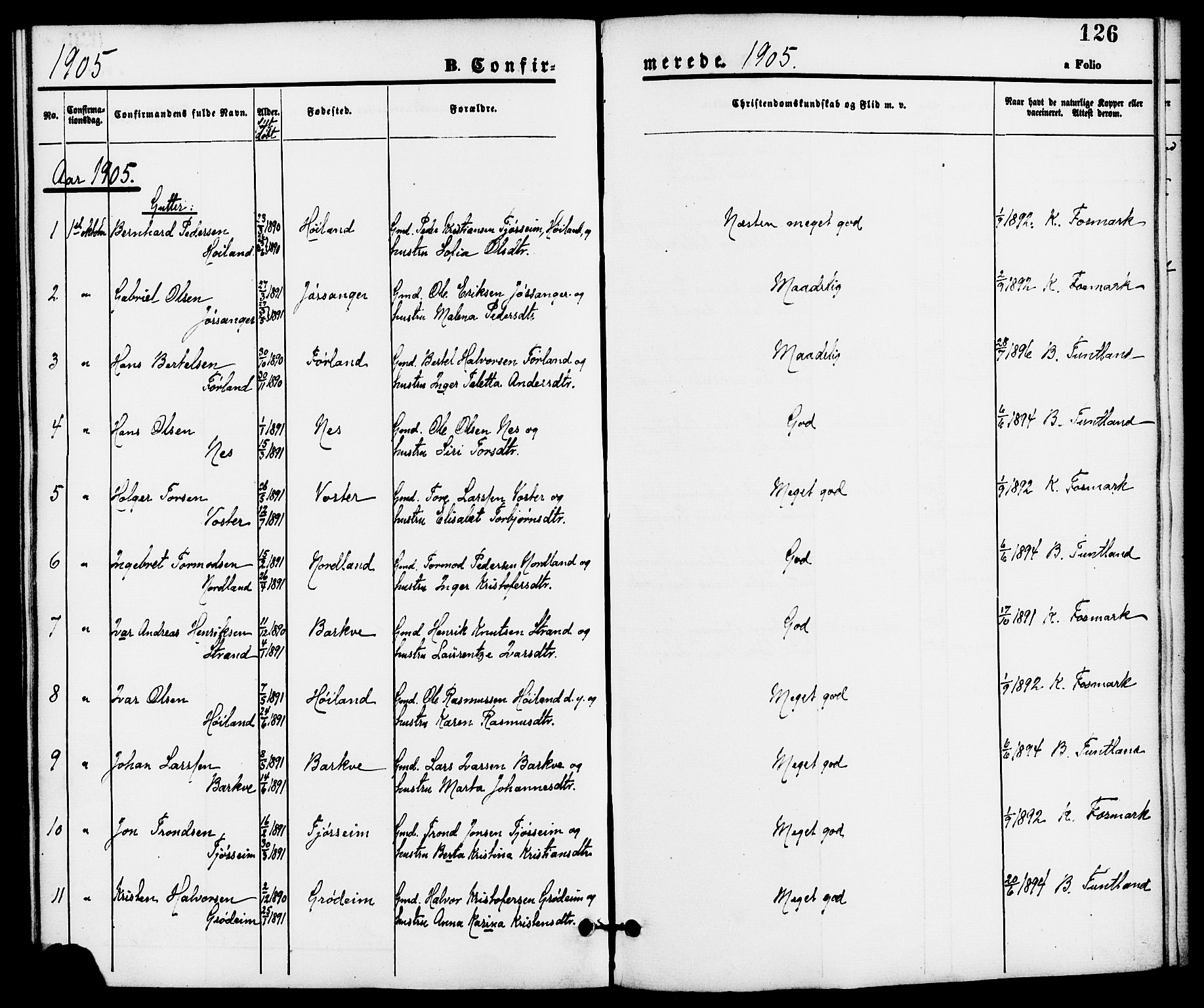 Strand sokneprestkontor, SAST/A-101828/H/Ha/Haa/L0008: Parish register (official) no. A 8, 1874-1907, p. 126