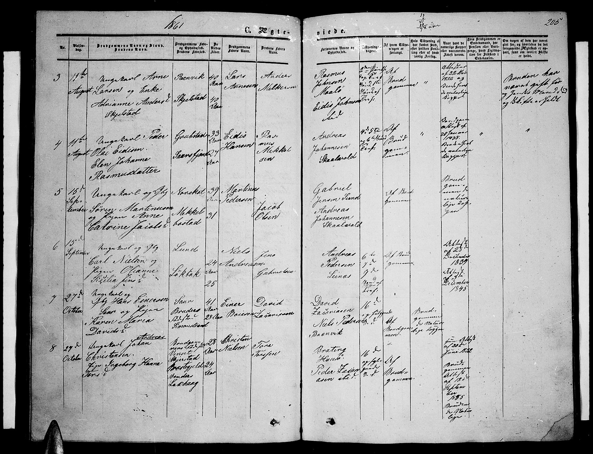 Ministerialprotokoller, klokkerbøker og fødselsregistre - Nordland, AV/SAT-A-1459/857/L0827: Parish register (copy) no. 857C02, 1852-1879, p. 205