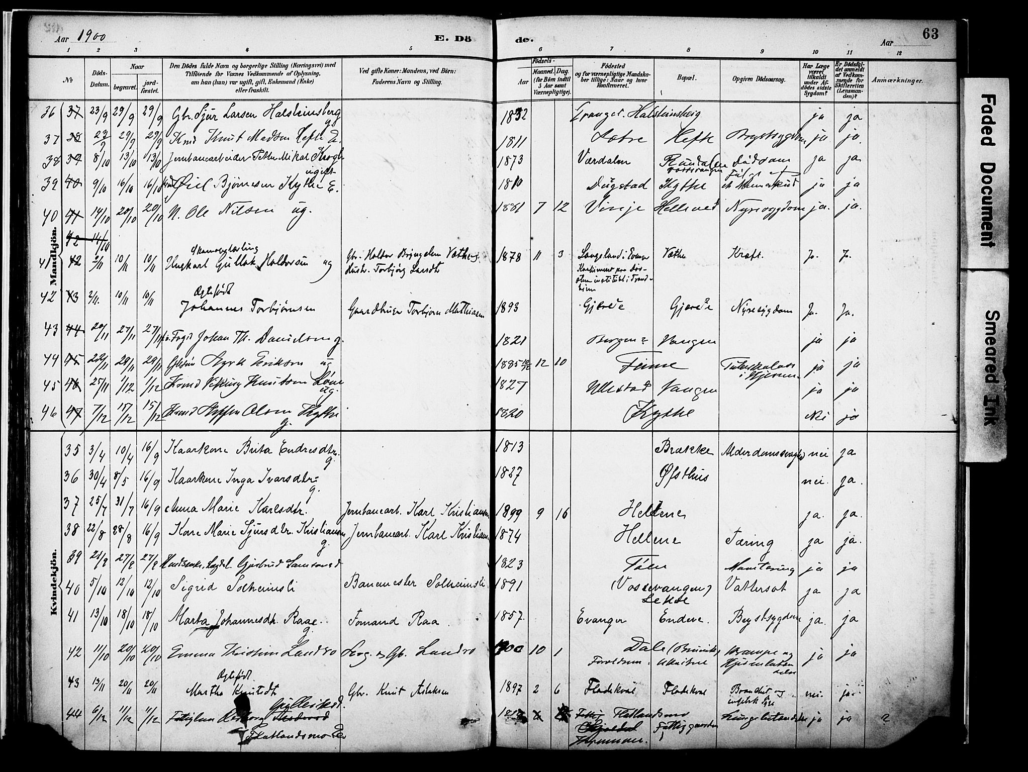 Voss sokneprestembete, AV/SAB-A-79001/H/Haa: Parish register (official) no. A 22, 1887-1909, p. 63