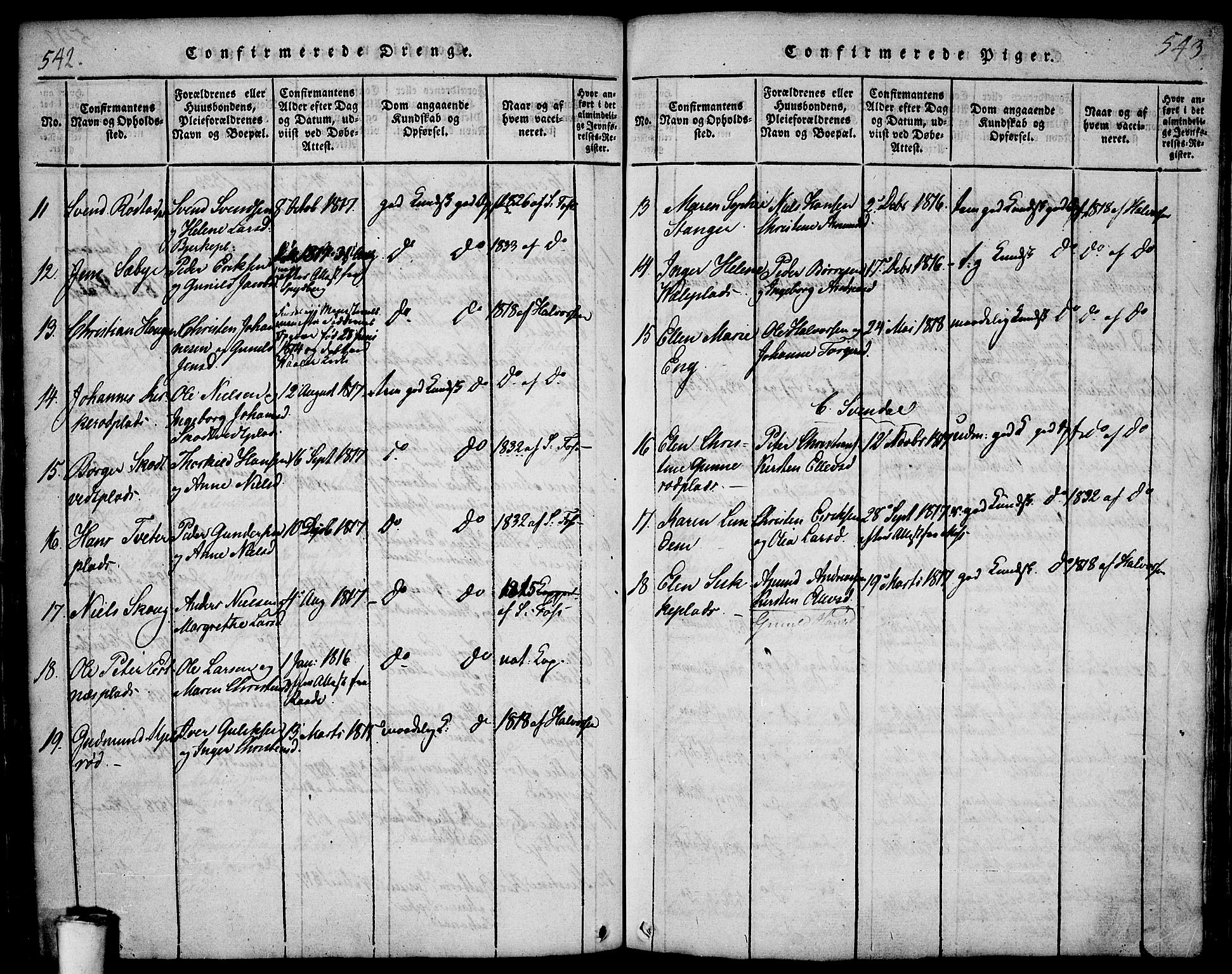 Våler prestekontor Kirkebøker, AV/SAO-A-11083/F/Fa/L0005: Parish register (official) no. I 5, 1815-1839, p. 542-543