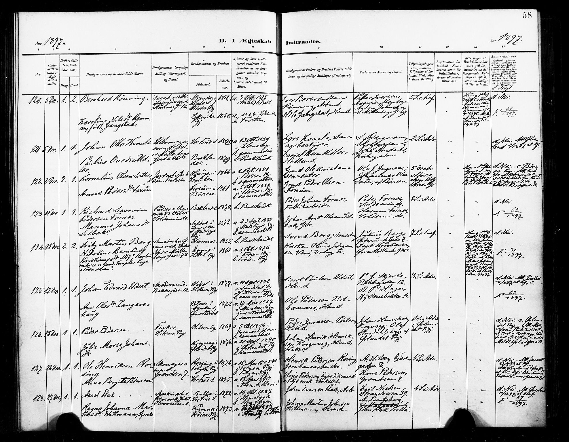 Ministerialprotokoller, klokkerbøker og fødselsregistre - Sør-Trøndelag, AV/SAT-A-1456/604/L0198: Parish register (official) no. 604A19, 1893-1900, p. 58