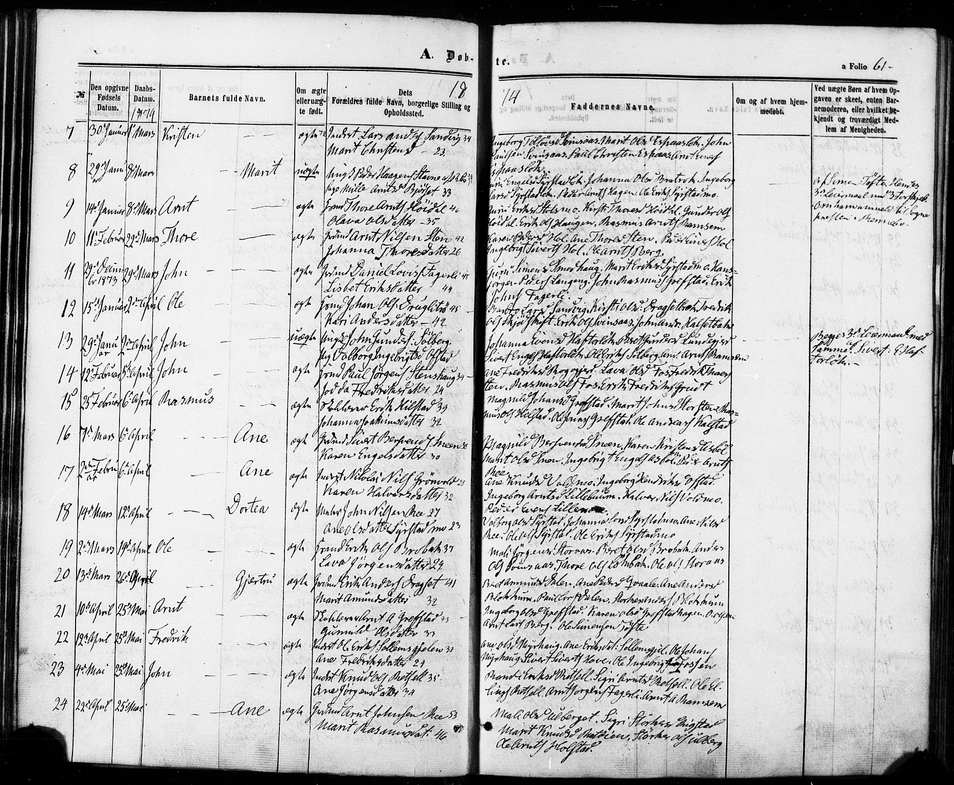 Ministerialprotokoller, klokkerbøker og fødselsregistre - Sør-Trøndelag, SAT/A-1456/672/L0856: Parish register (official) no. 672A08, 1861-1881, p. 61
