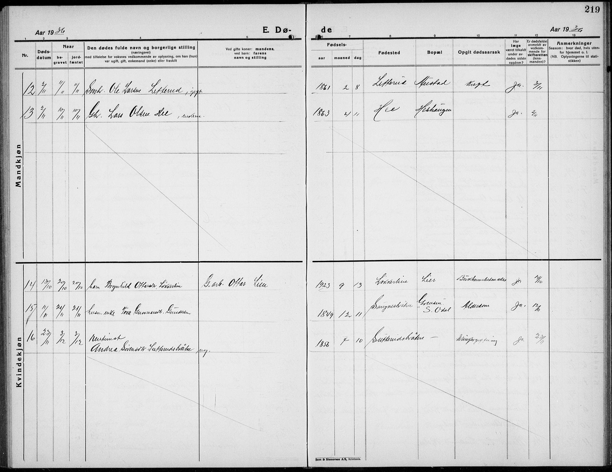 Nord-Odal prestekontor, SAH/PREST-032/H/Ha/Hab/L0005: Parish register (copy) no. 5, 1924-1938, p. 219