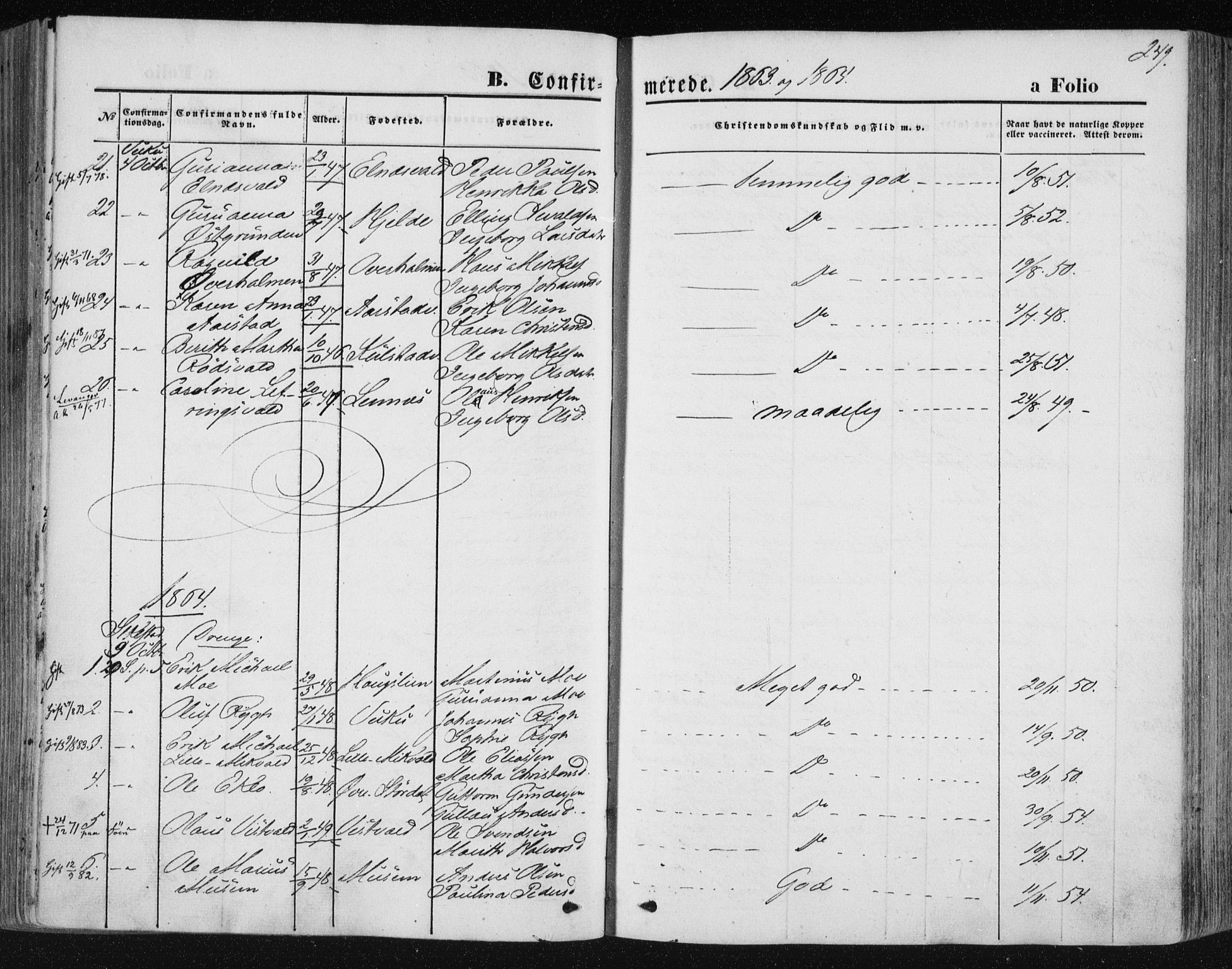 Ministerialprotokoller, klokkerbøker og fødselsregistre - Nord-Trøndelag, SAT/A-1458/723/L0241: Parish register (official) no. 723A10, 1860-1869, p. 249