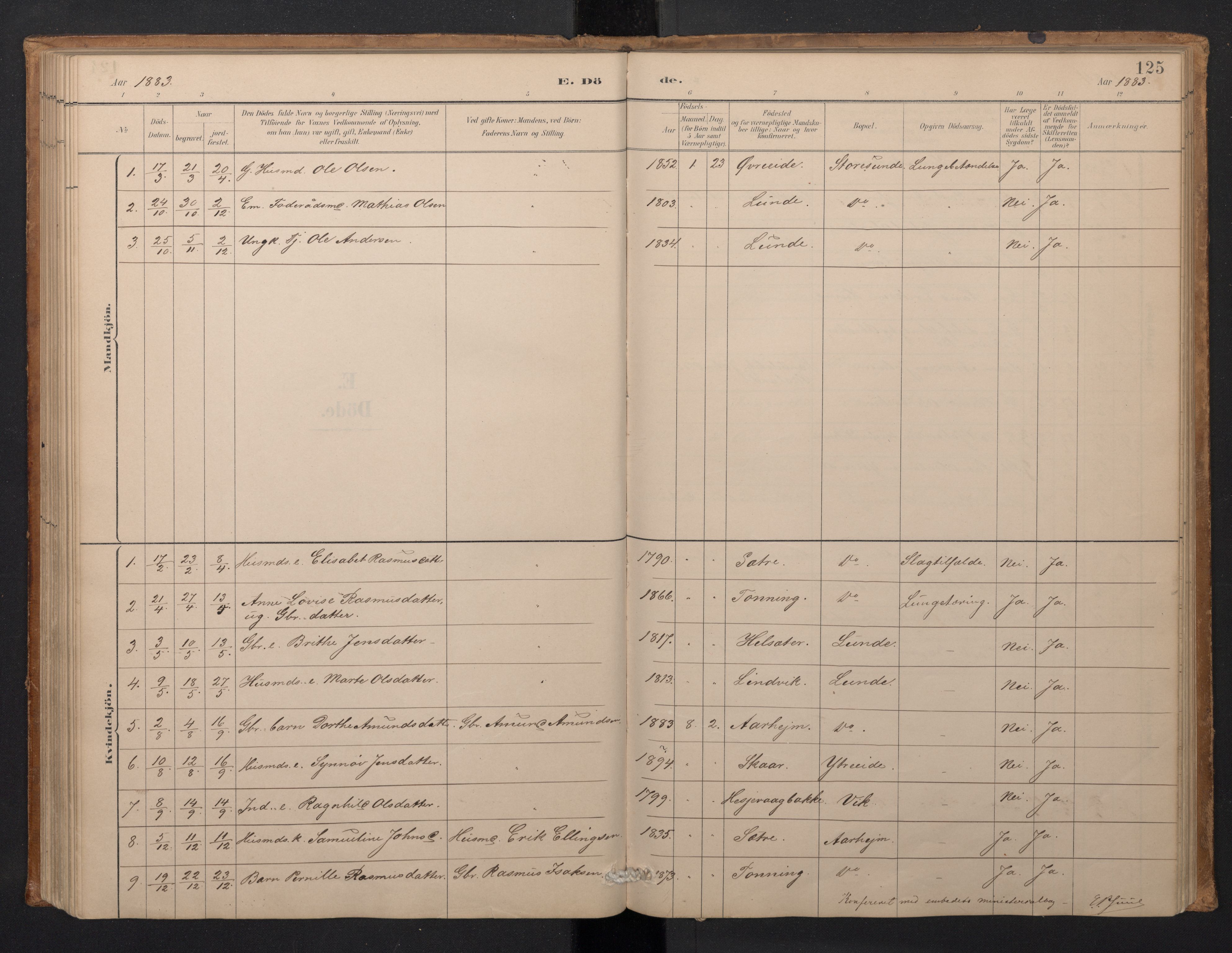 Stryn Sokneprestembete, SAB/A-82501: Parish register (copy) no. A 2, 1883-1905, p. 124b-125a