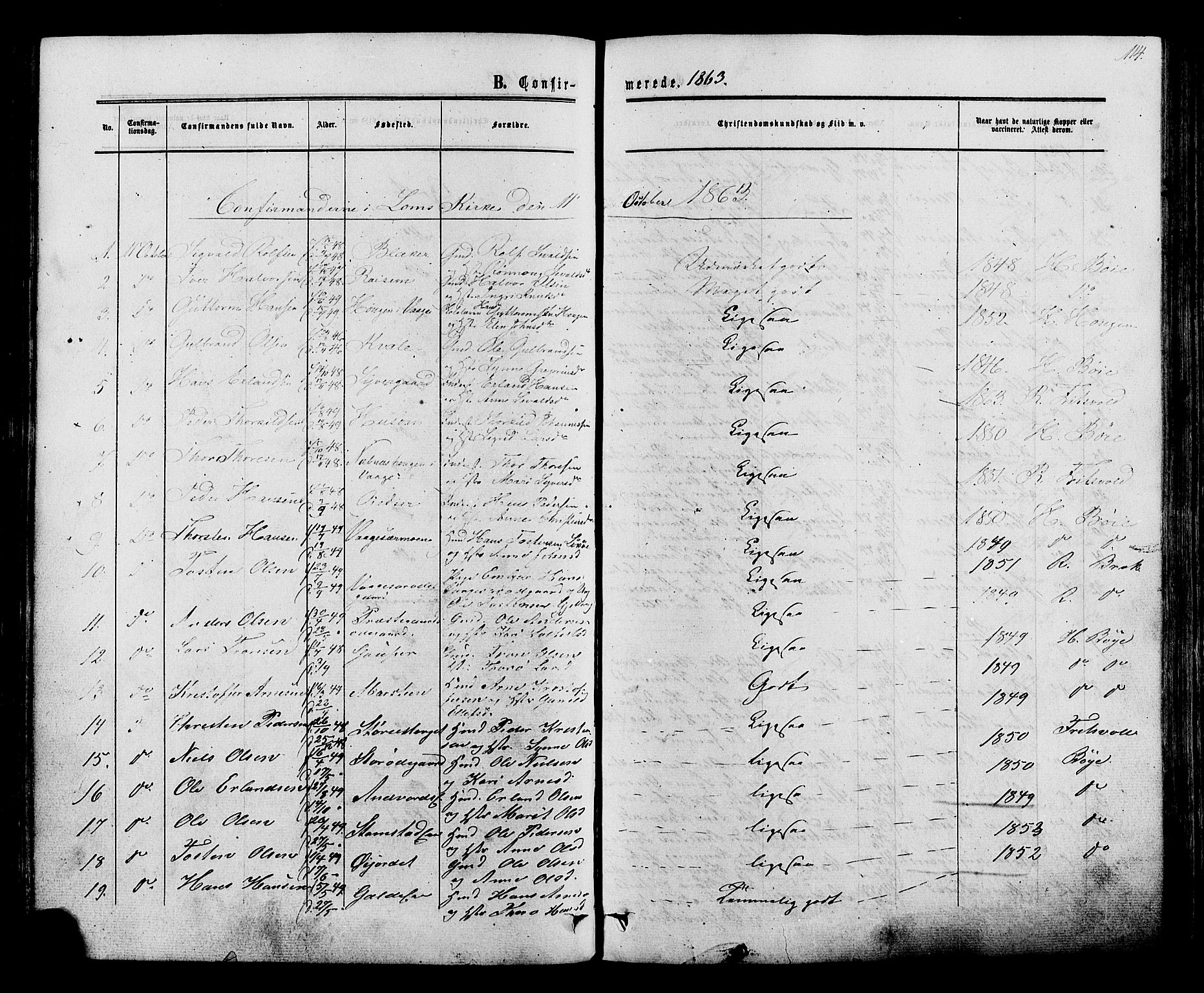 Lom prestekontor, AV/SAH-PREST-070/K/L0007: Parish register (official) no. 7, 1863-1884, p. 114