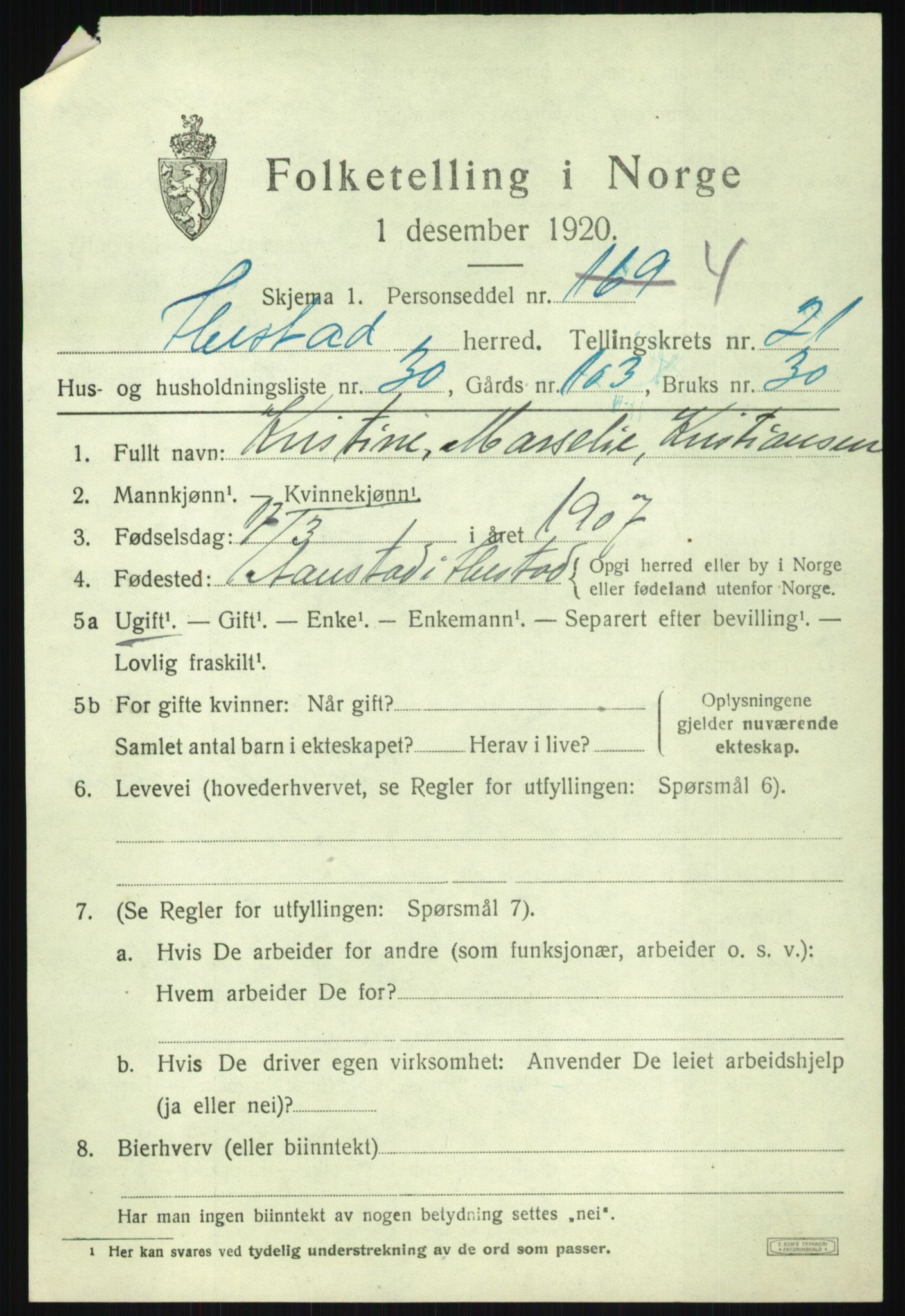 SATØ, 1920 census for Ibestad, 1920, p. 12134