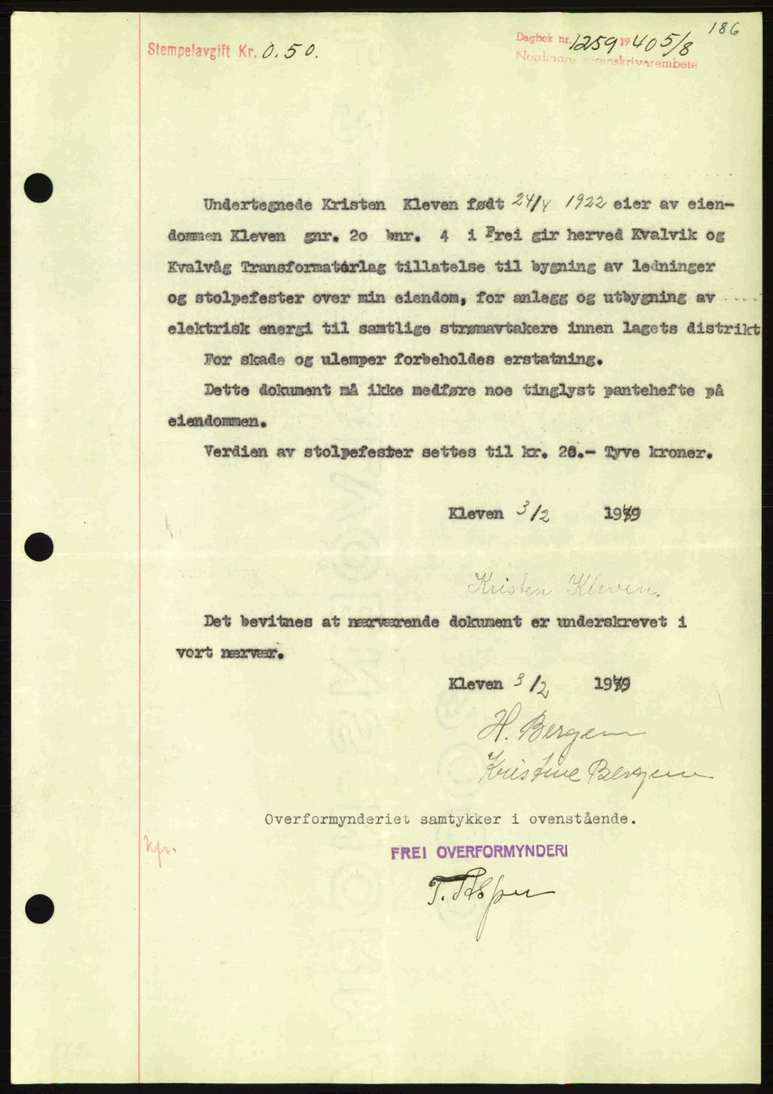 Nordmøre sorenskriveri, AV/SAT-A-4132/1/2/2Ca: Mortgage book no. B87, 1940-1941, Diary no: : 1259/1940