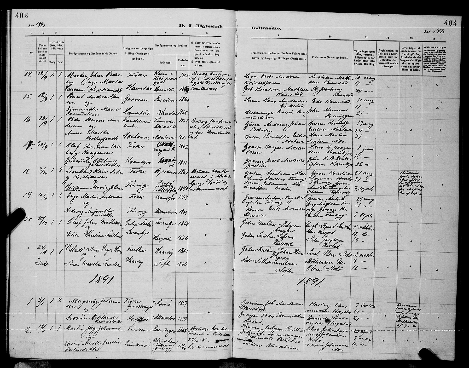 Ministerialprotokoller, klokkerbøker og fødselsregistre - Nordland, AV/SAT-A-1459/872/L1047: Parish register (copy) no. 872C03, 1880-1897, p. 403-404