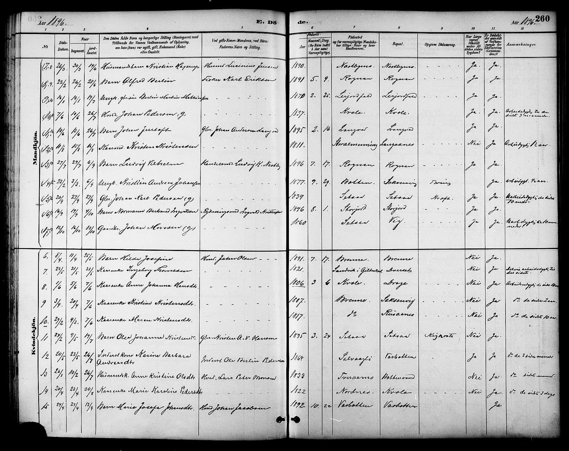 Ministerialprotokoller, klokkerbøker og fødselsregistre - Nordland, AV/SAT-A-1459/847/L0669: Parish register (official) no. 847A09, 1887-1901, p. 260