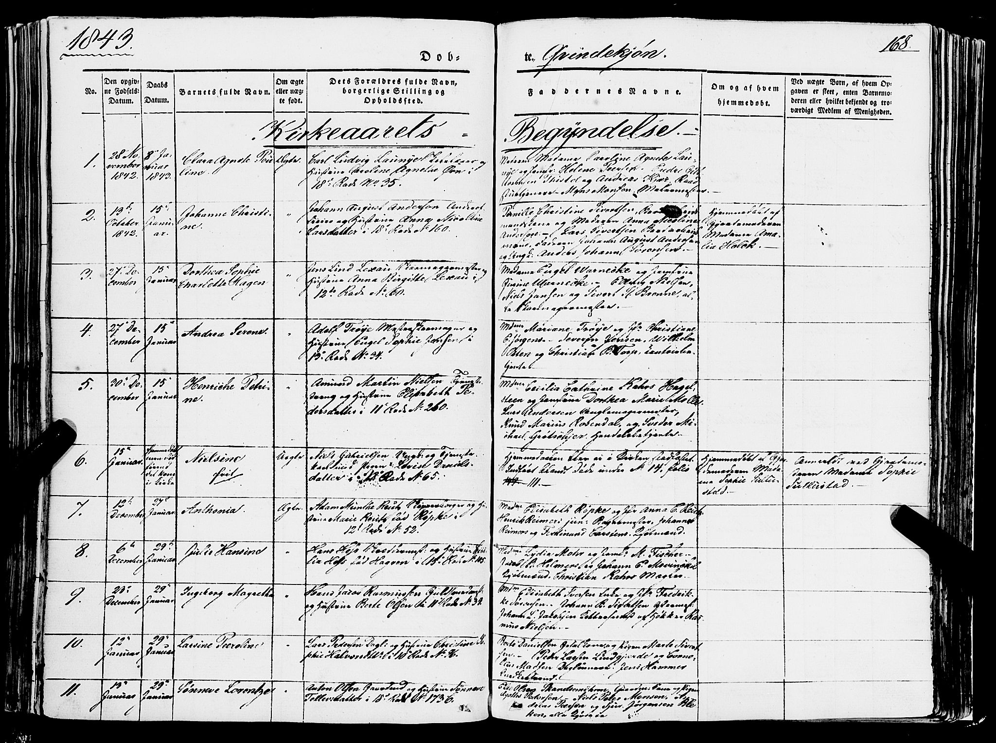 Domkirken sokneprestembete, SAB/A-74801/H/Haa/L0019: Parish register (official) no. B 2, 1841-1851, p. 168