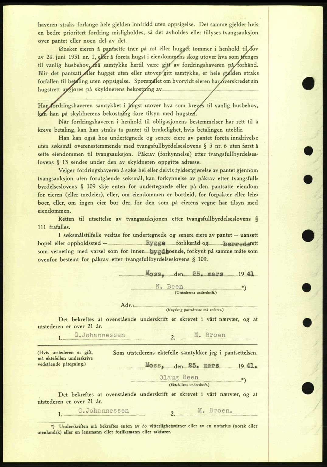 Moss sorenskriveri, AV/SAO-A-10168: Mortgage book no. B10, 1940-1941, Diary no: : 597/1941