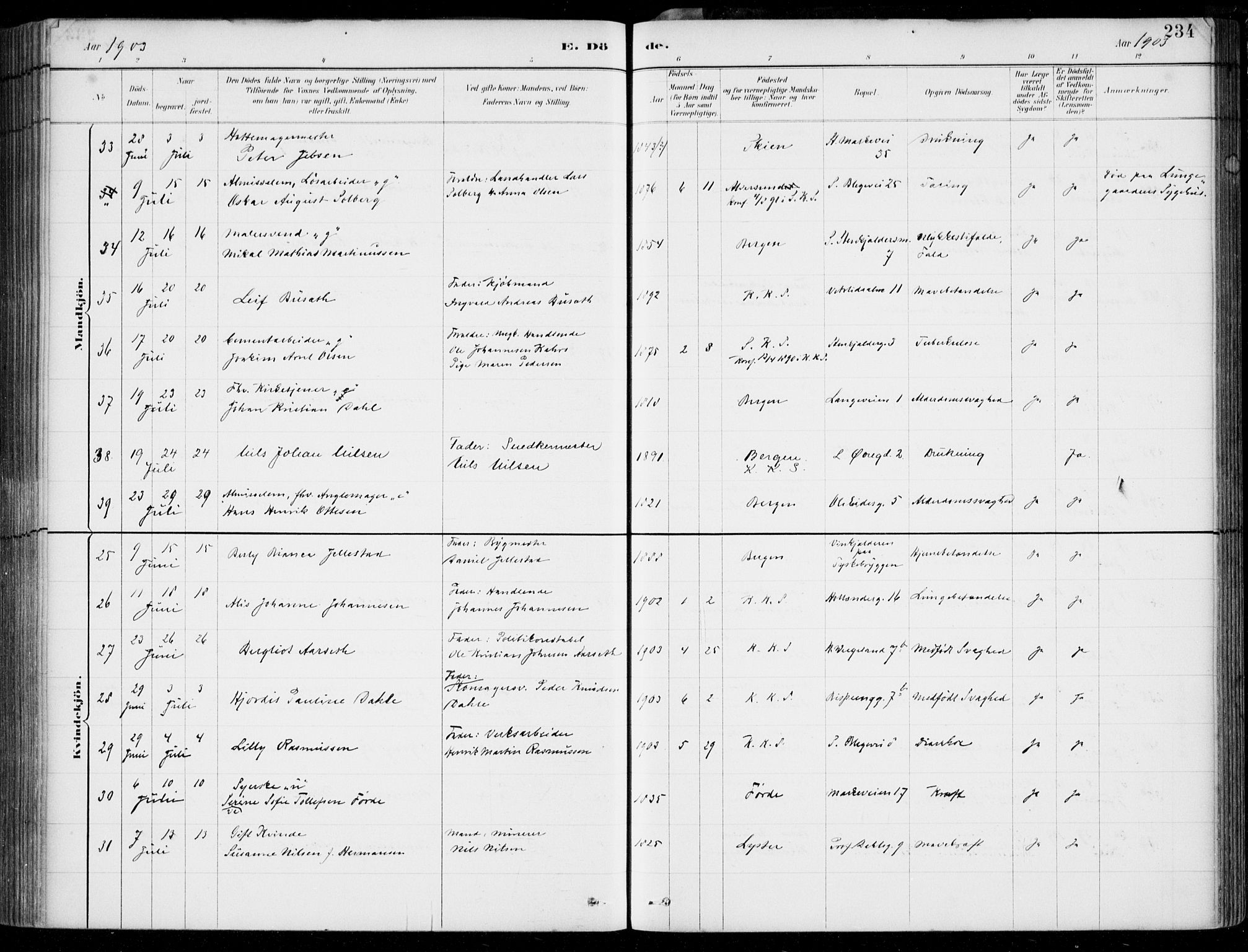 Korskirken sokneprestembete, AV/SAB-A-76101/H/Hab: Parish register (copy) no. E 4, 1884-1910, p. 234