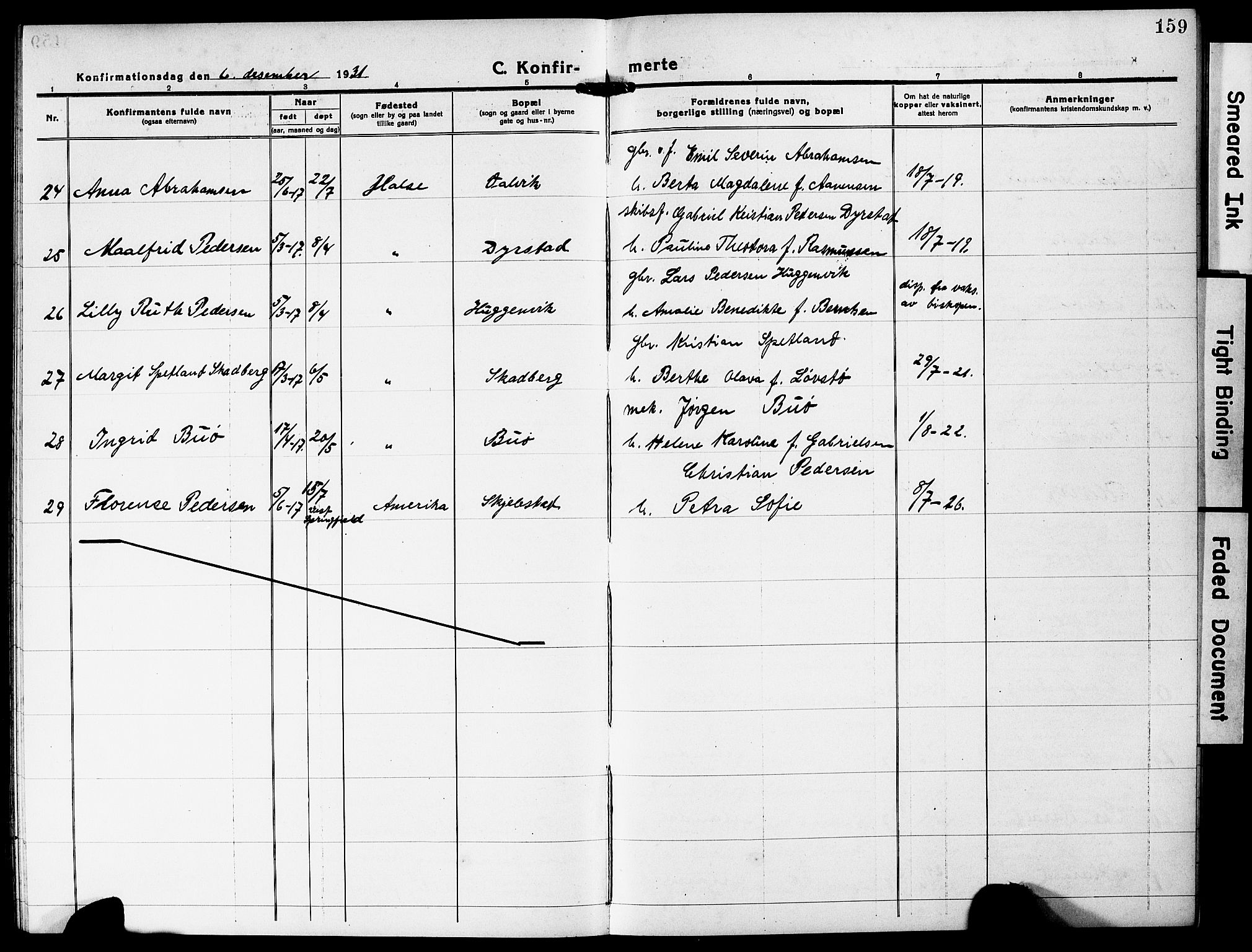 Mandal sokneprestkontor, AV/SAK-1111-0030/F/Fb/Fba/L0013: Parish register (copy) no. B 7, 1918-1931, p. 159