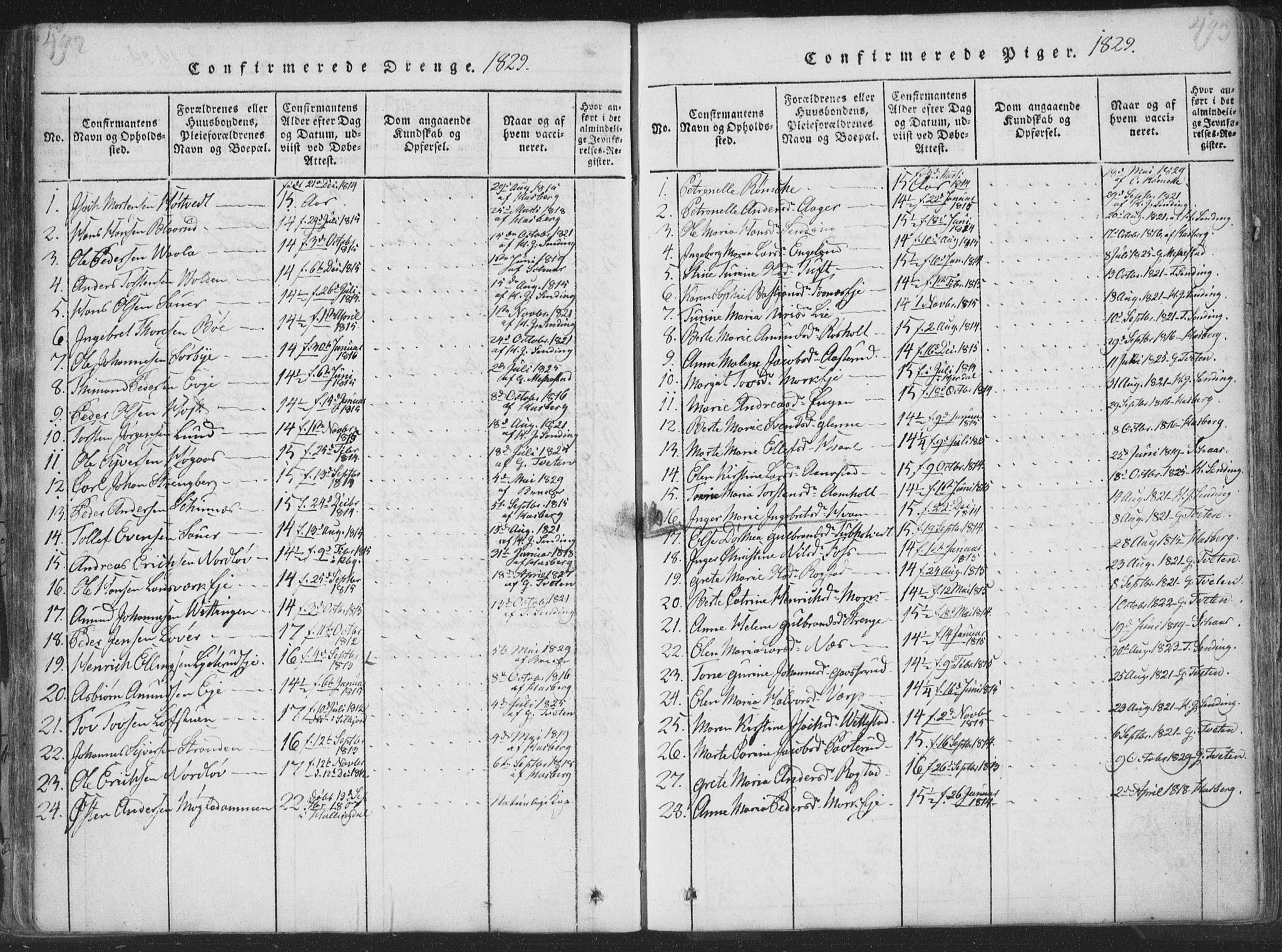 Sandsvær kirkebøker, SAKO/A-244/F/Fa/L0004: Parish register (official) no. I 4, 1817-1839, p. 492-493