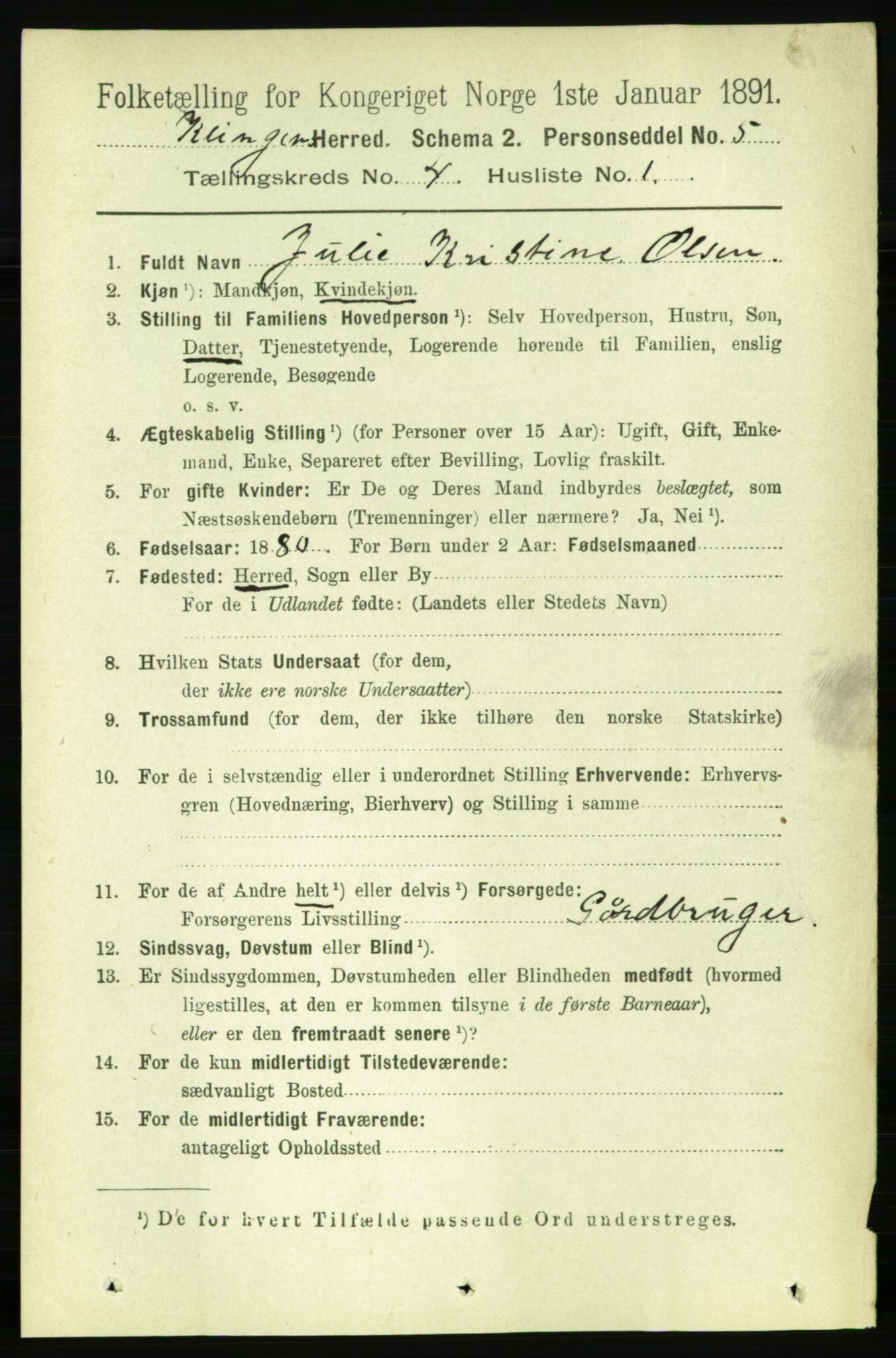 RA, 1891 census for 1746 Klinga, 1891, p. 1154