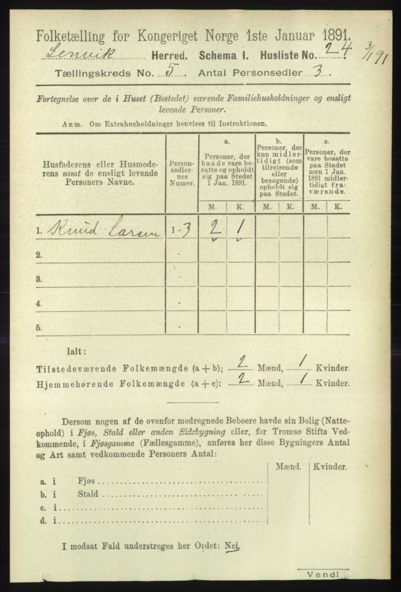 RA, 1891 census for 1931 Lenvik, 1891, p. 2483