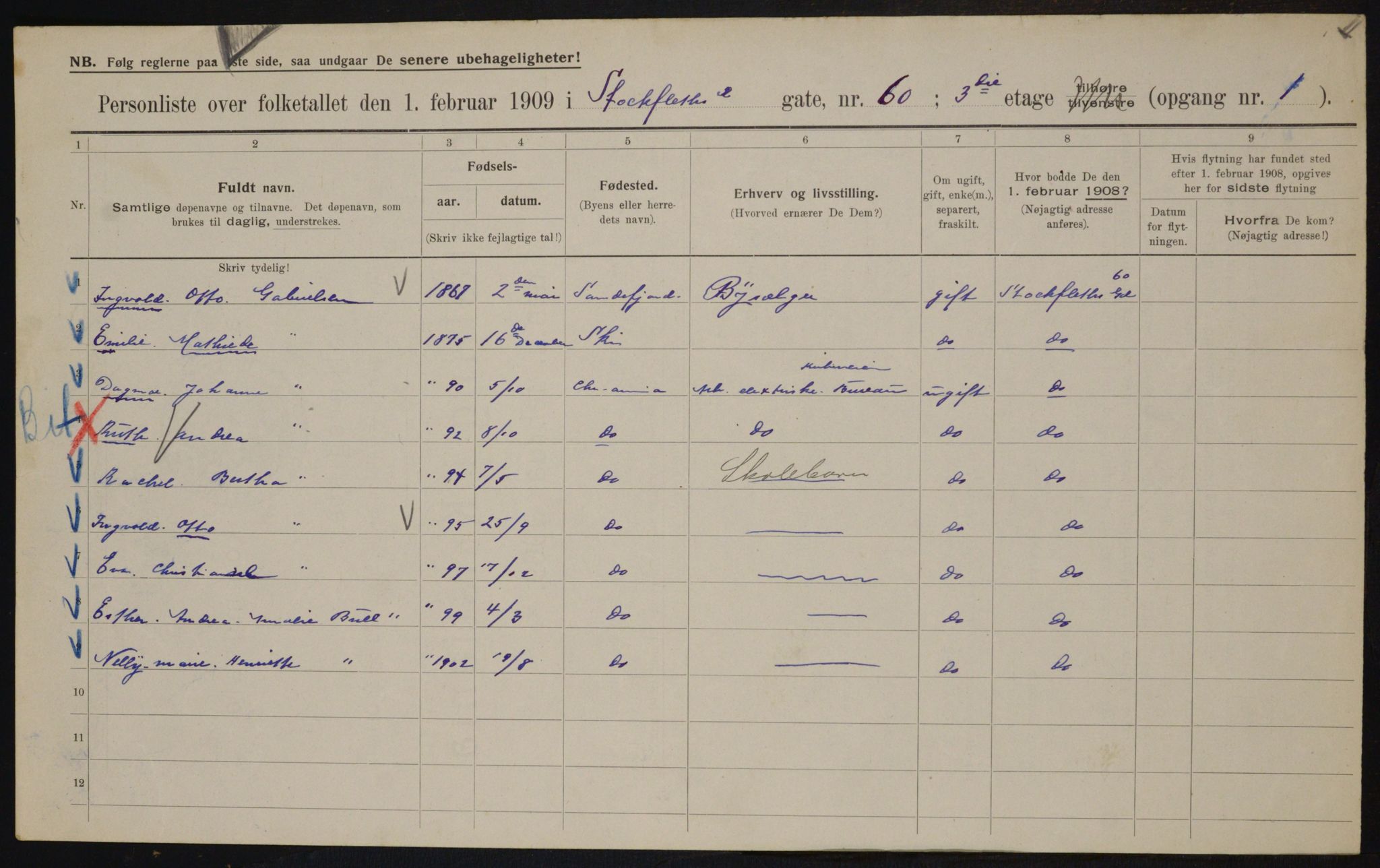 OBA, Municipal Census 1909 for Kristiania, 1909, p. 92591