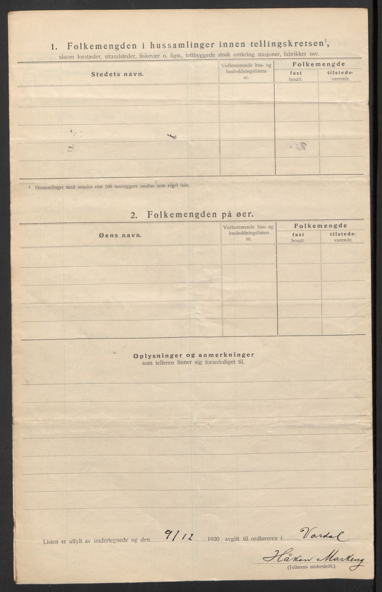 SAH, 1920 census for Vardal, 1920, p. 20