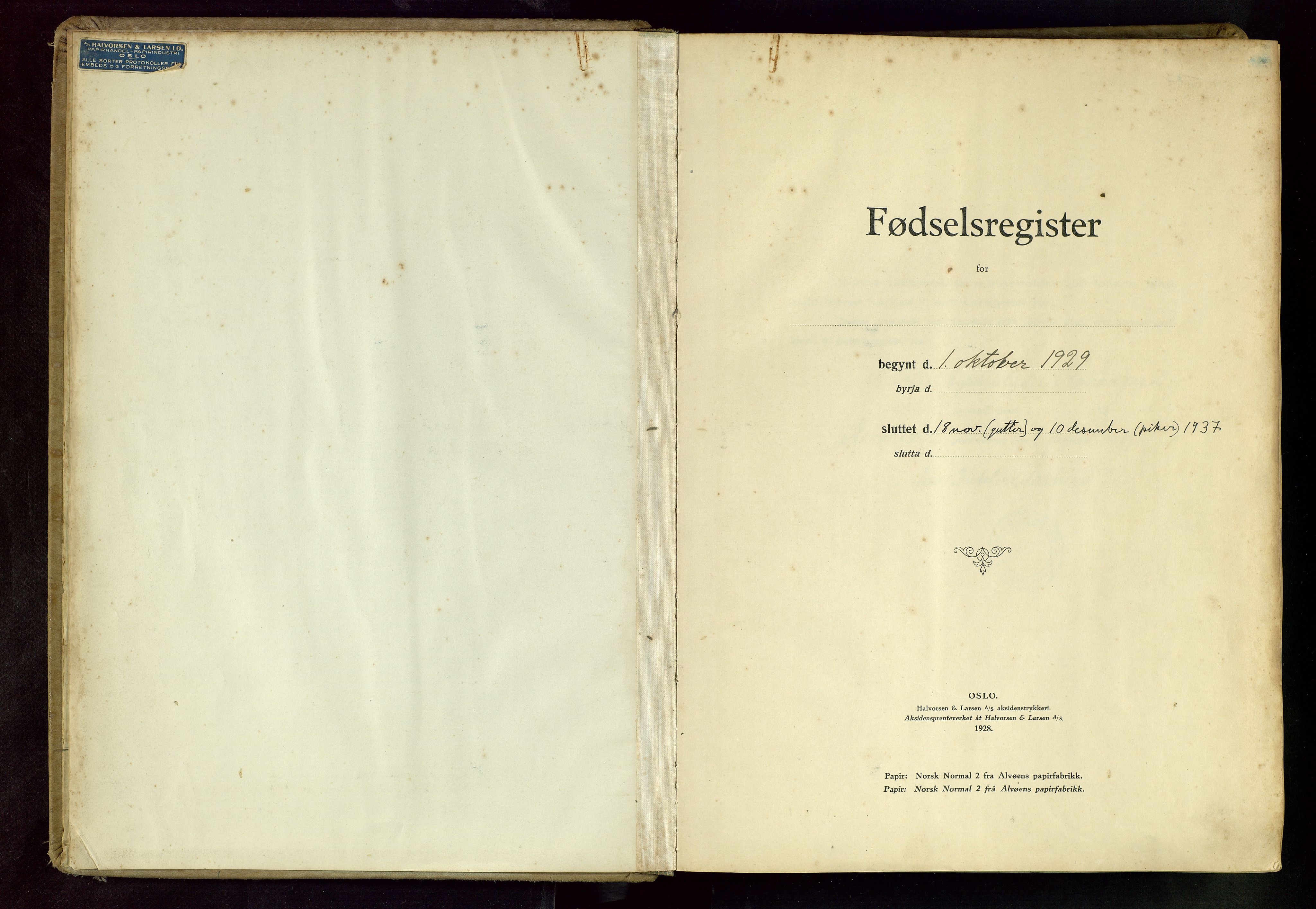 St. Petri sokneprestkontor, SAST/A-101813/002/B/L0001: Birth register no. 1, 1929-1937