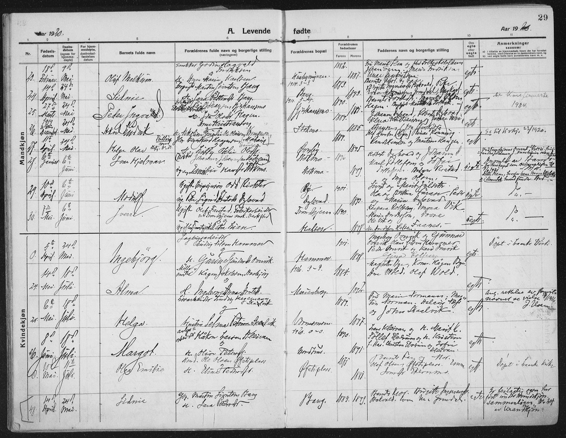 Ministerialprotokoller, klokkerbøker og fødselsregistre - Nord-Trøndelag, SAT/A-1458/709/L0083: Parish register (official) no. 709A23, 1916-1928, p. 29