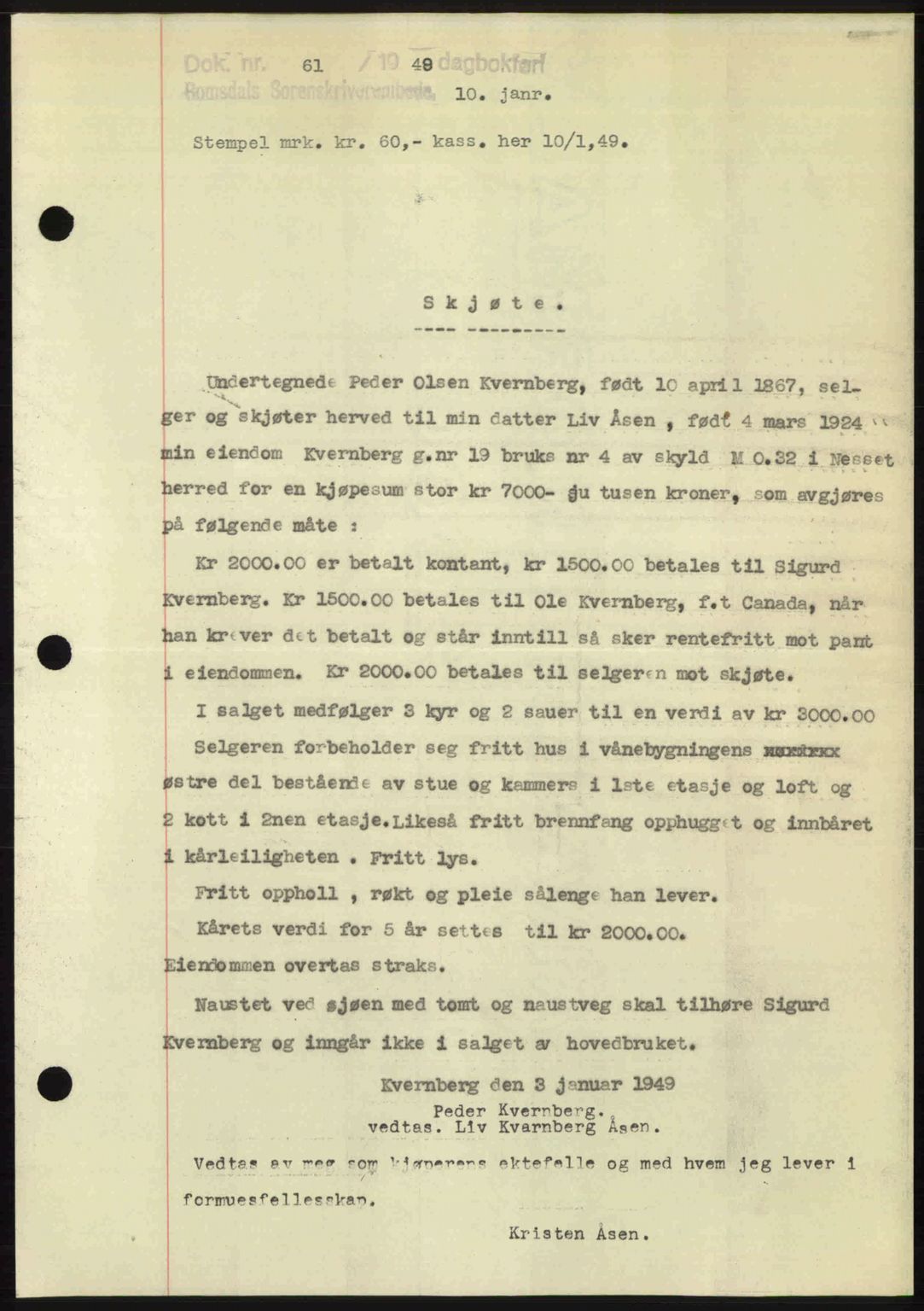 Romsdal sorenskriveri, AV/SAT-A-4149/1/2/2C: Mortgage book no. A28, 1948-1949, Diary no: : 61/1949