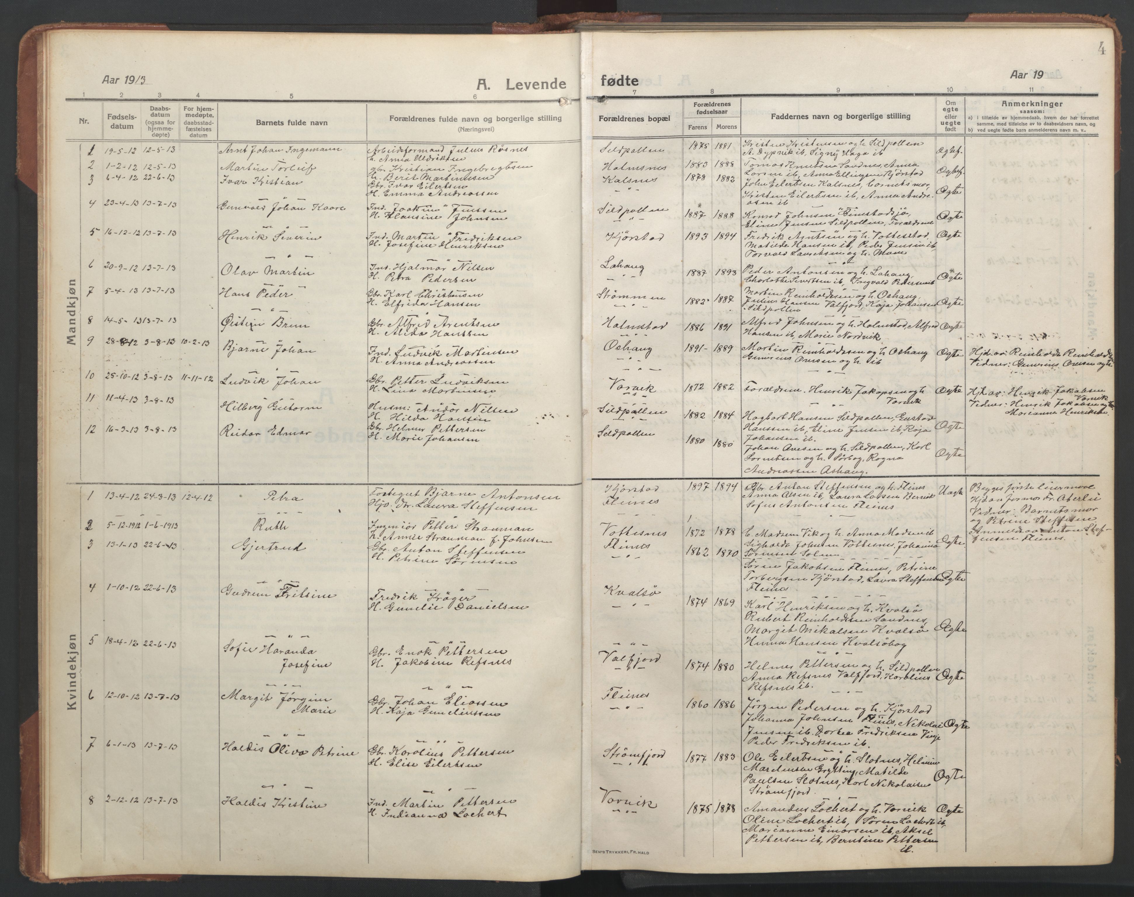 Ministerialprotokoller, klokkerbøker og fødselsregistre - Nordland, SAT/A-1459/890/L1291: Parish register (copy) no. 890C02, 1913-1954, p. 4