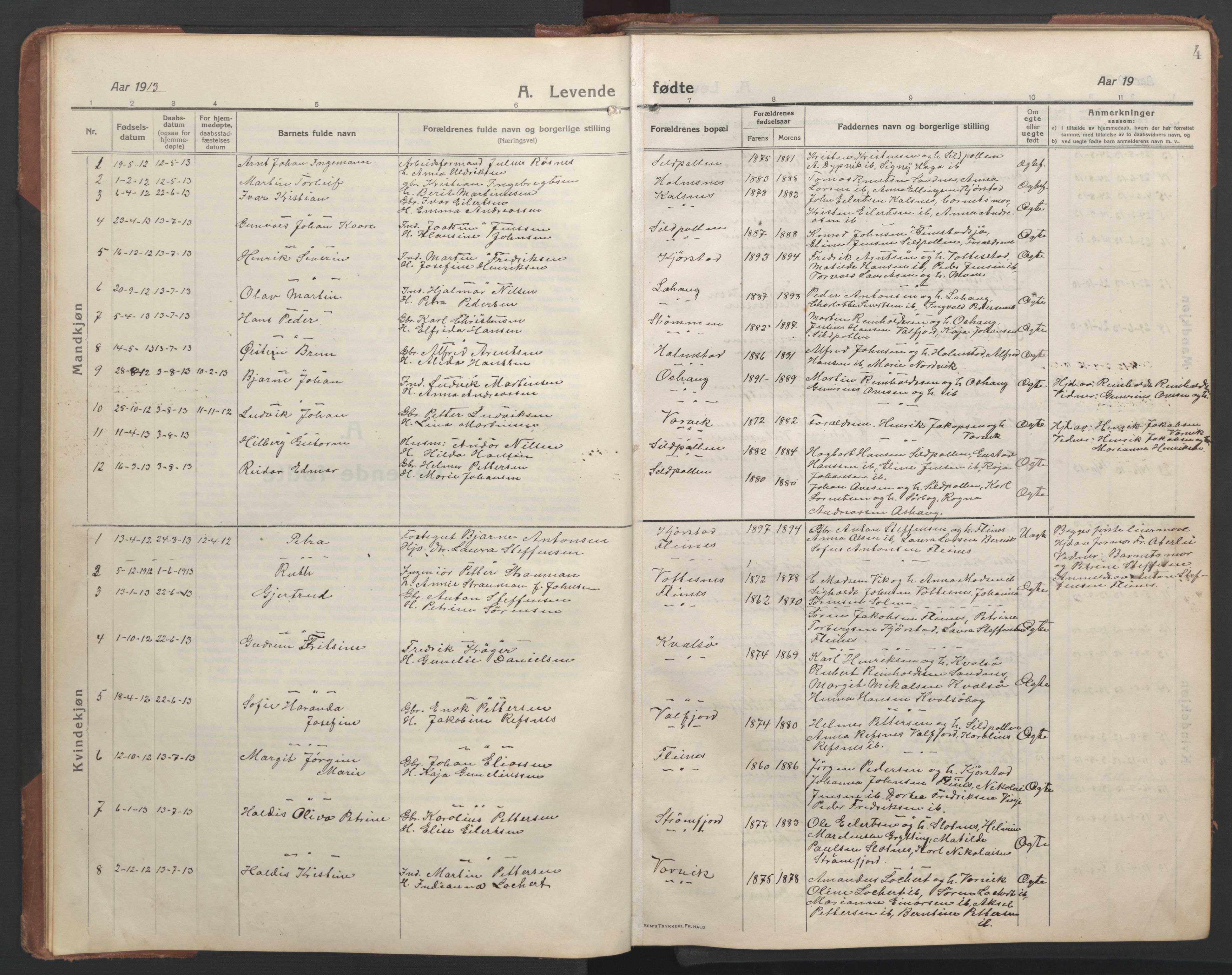 Ministerialprotokoller, klokkerbøker og fødselsregistre - Nordland, AV/SAT-A-1459/890/L1291: Parish register (copy) no. 890C02, 1913-1954, p. 4