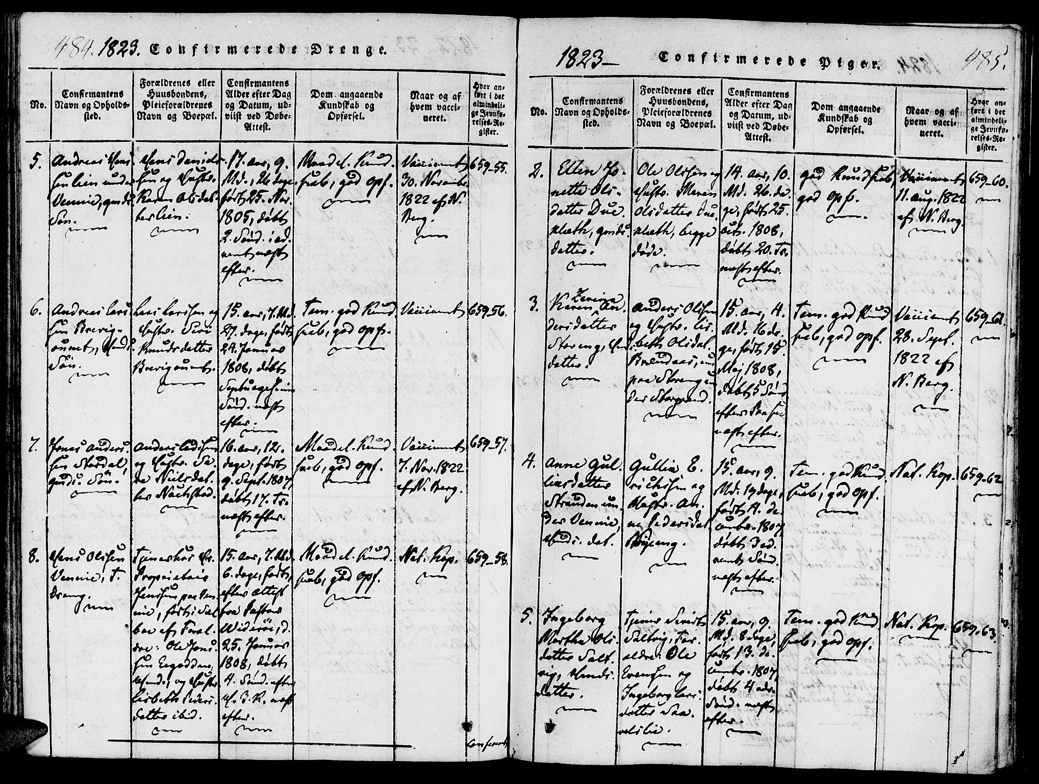 Ministerialprotokoller, klokkerbøker og fødselsregistre - Nord-Trøndelag, SAT/A-1458/733/L0322: Parish register (official) no. 733A01, 1817-1842, p. 484-485