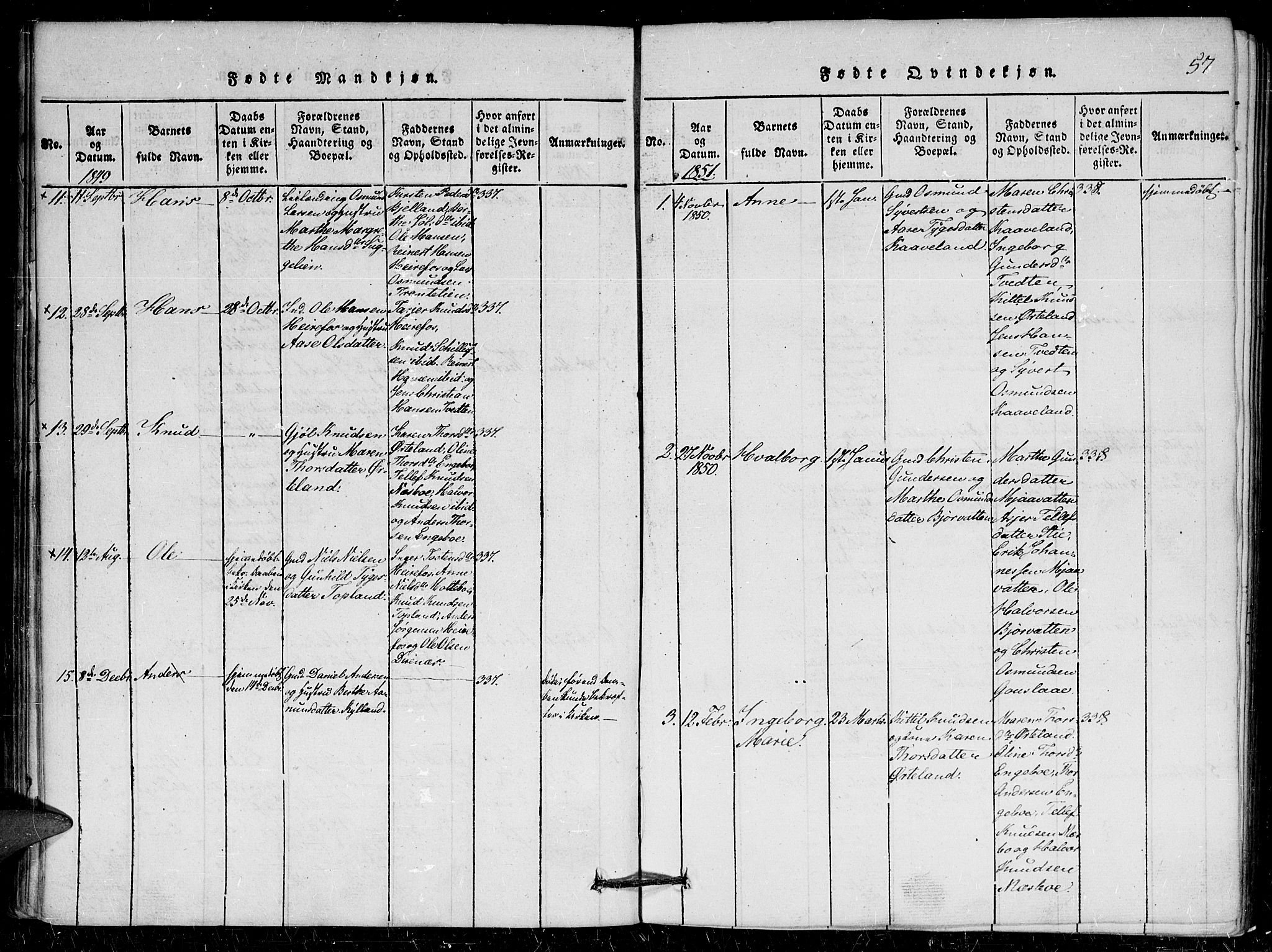 Herefoss sokneprestkontor, AV/SAK-1111-0019/F/Fa/Faa/L0001: Parish register (official) no. A 1, 1816-1860, p. 57