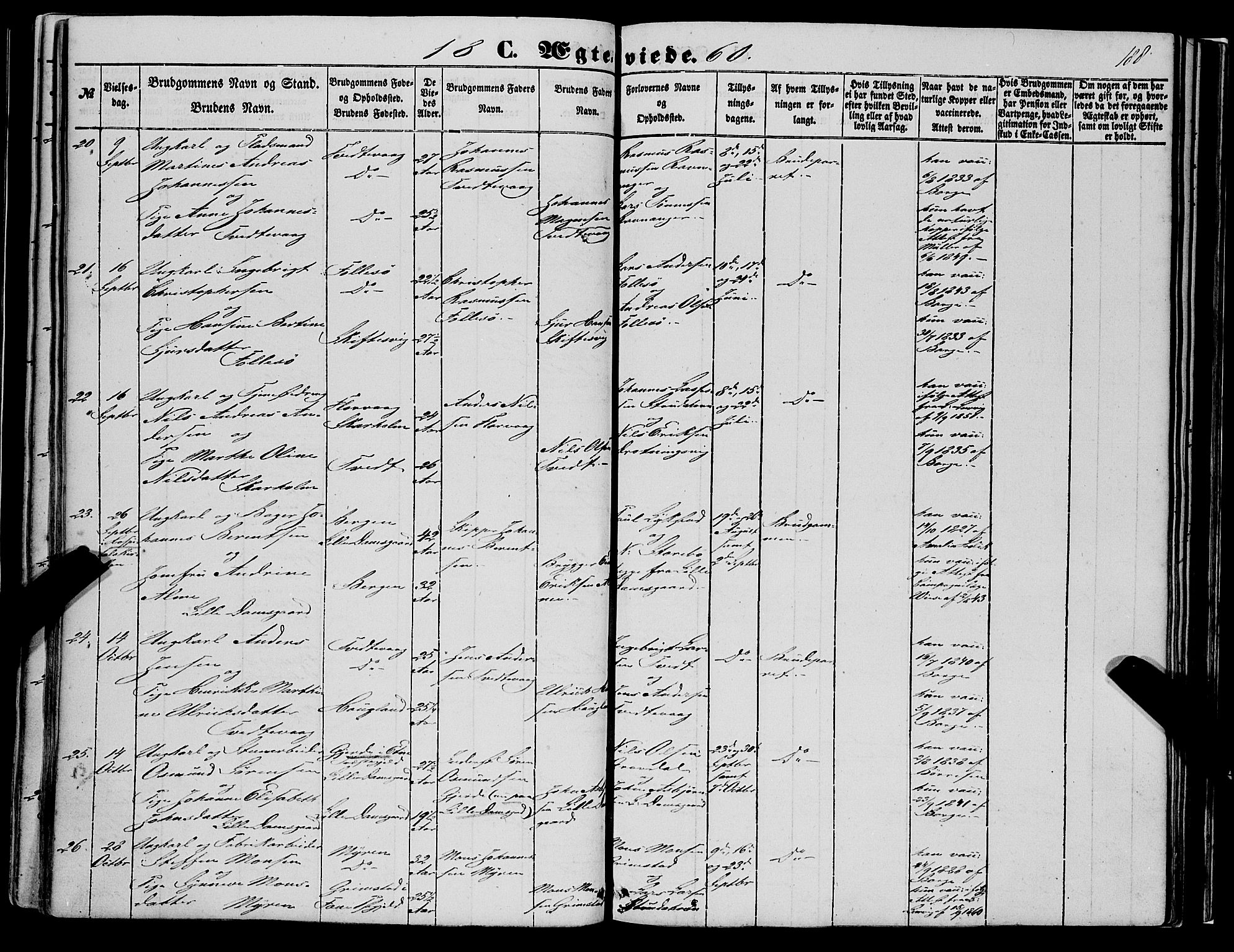 Askøy Sokneprestembete, AV/SAB-A-74101/H/Ha/Haa/Haaa/L0008: Parish register (official) no. A 8, 1852-1862, p. 188