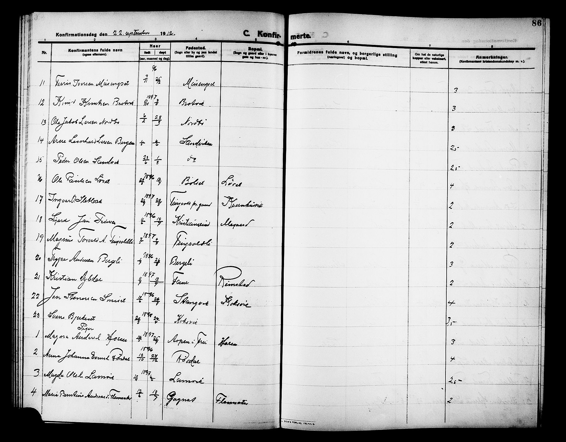 Ministerialprotokoller, klokkerbøker og fødselsregistre - Møre og Romsdal, AV/SAT-A-1454/586/L0993: Parish register (copy) no. 586C04, 1910-1918, p. 86