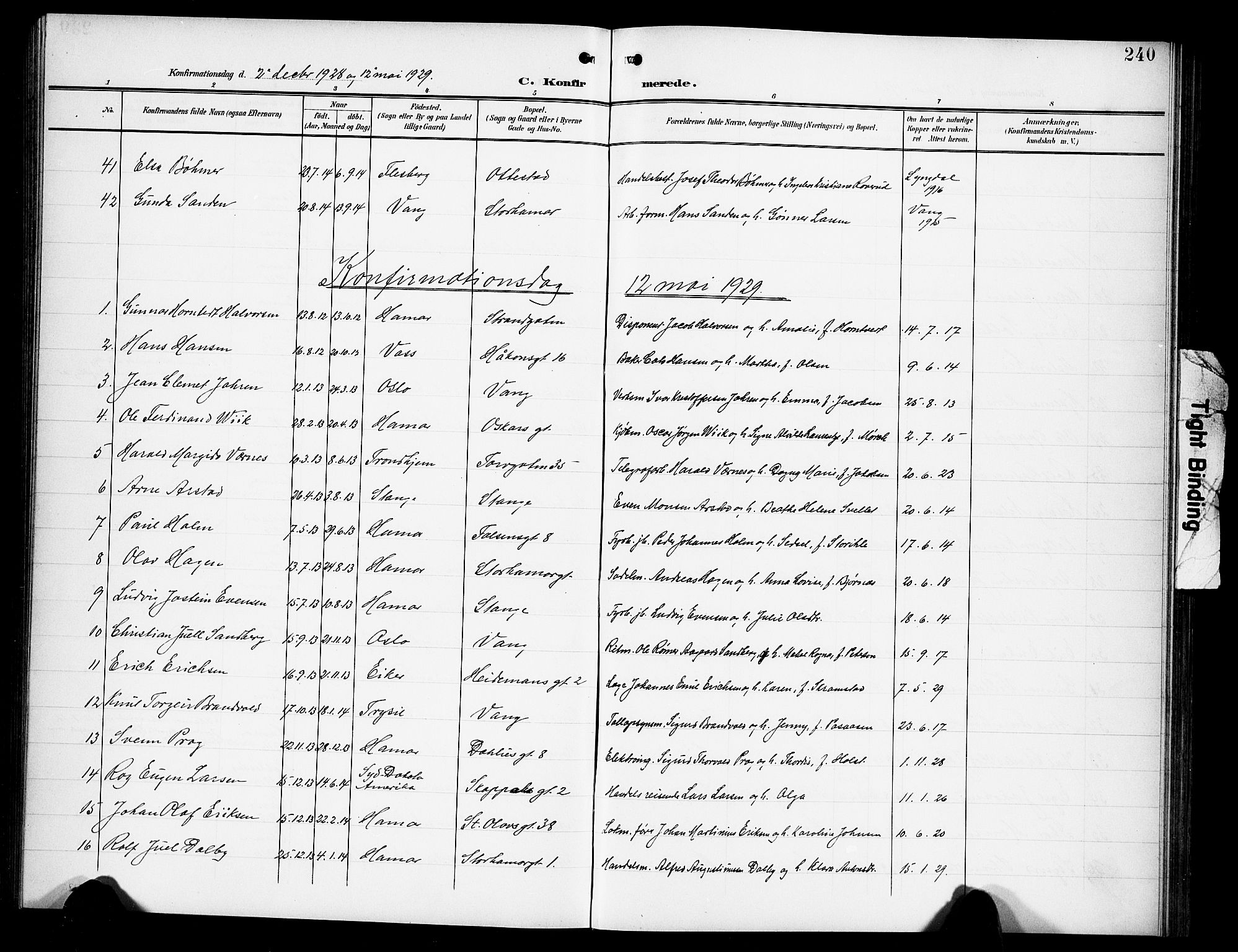 Hamar prestekontor, SAH/DOMPH-002/H/Ha/Hab/L0002: Parish register (copy) no. 2, 1899-1929, p. 240