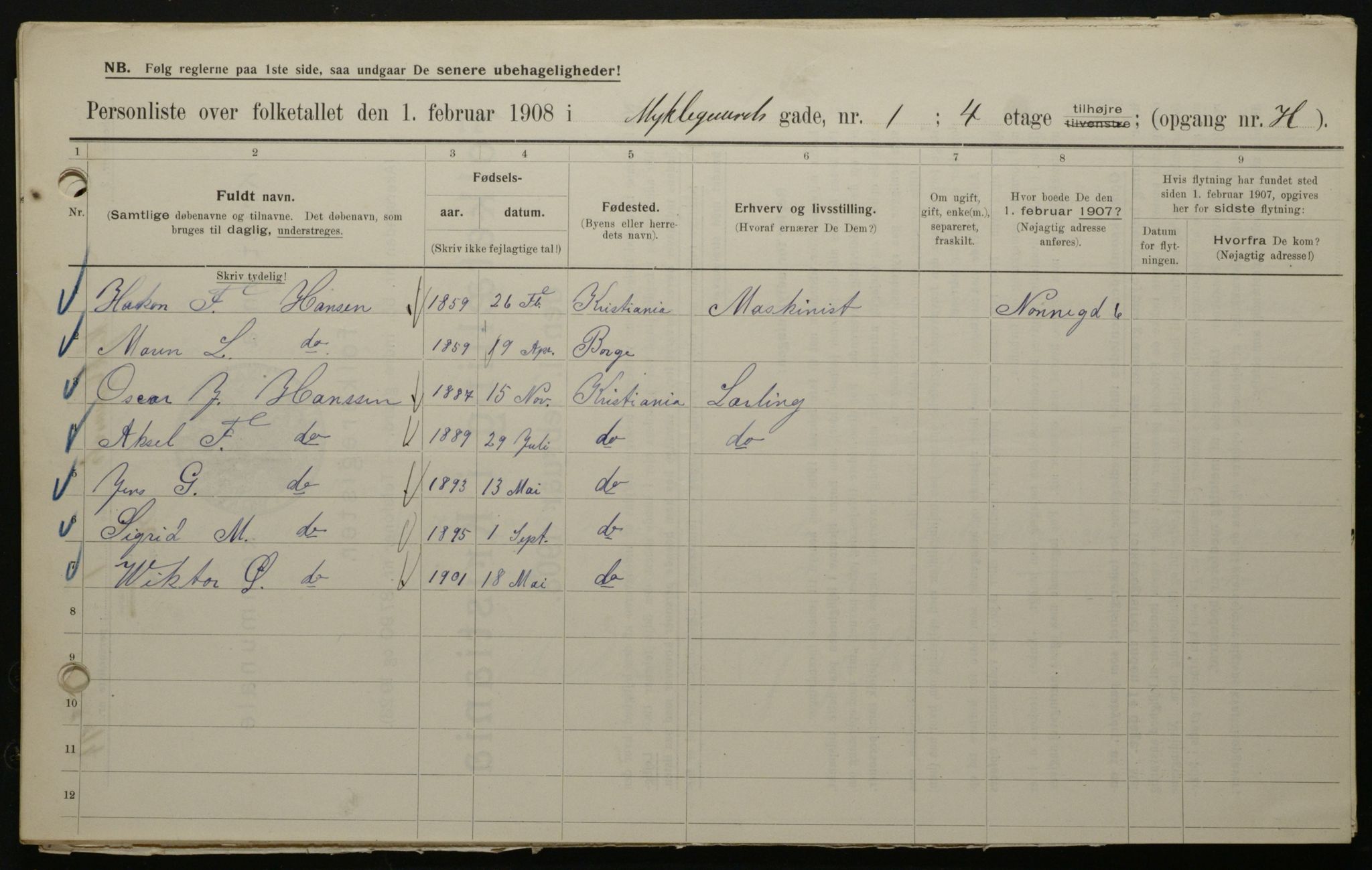 OBA, Municipal Census 1908 for Kristiania, 1908, p. 61072