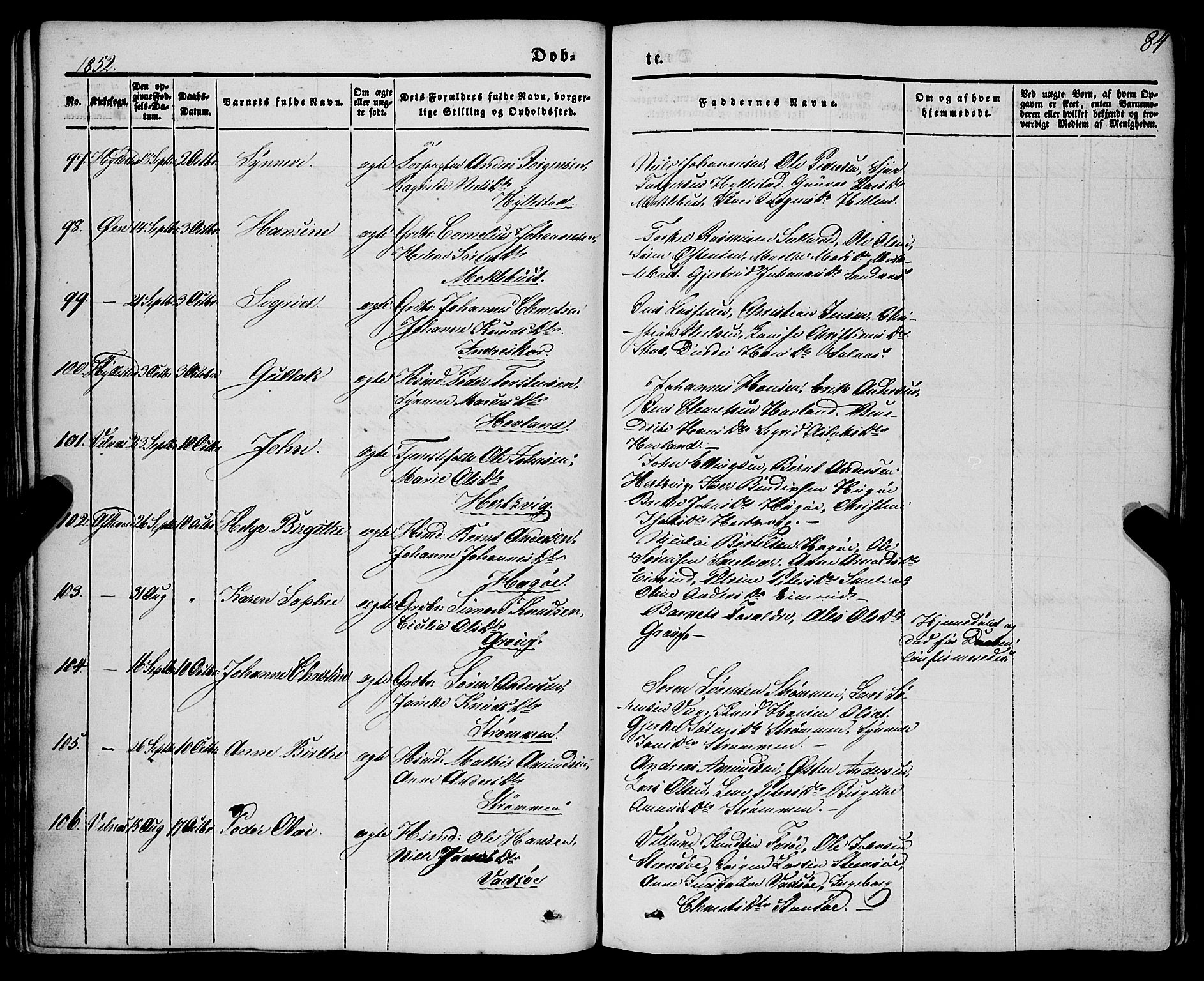 Askvoll sokneprestembete, SAB/A-79501/H/Haa/Haaa/L0011/0001: Parish register (official) no. A 11 I, 1845-1864, p. 84